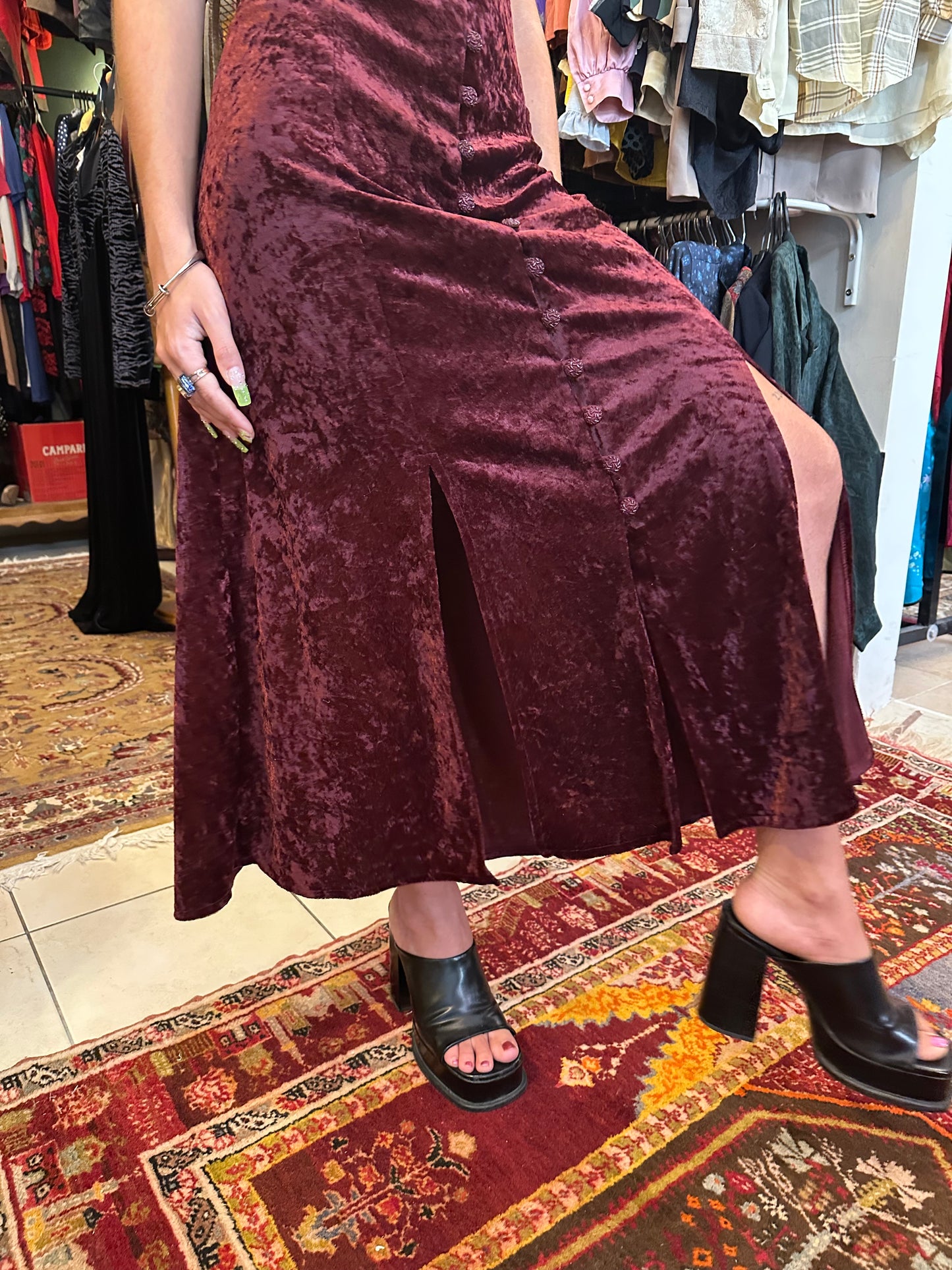 Vintage Maxi Wine Red Velvet Dress