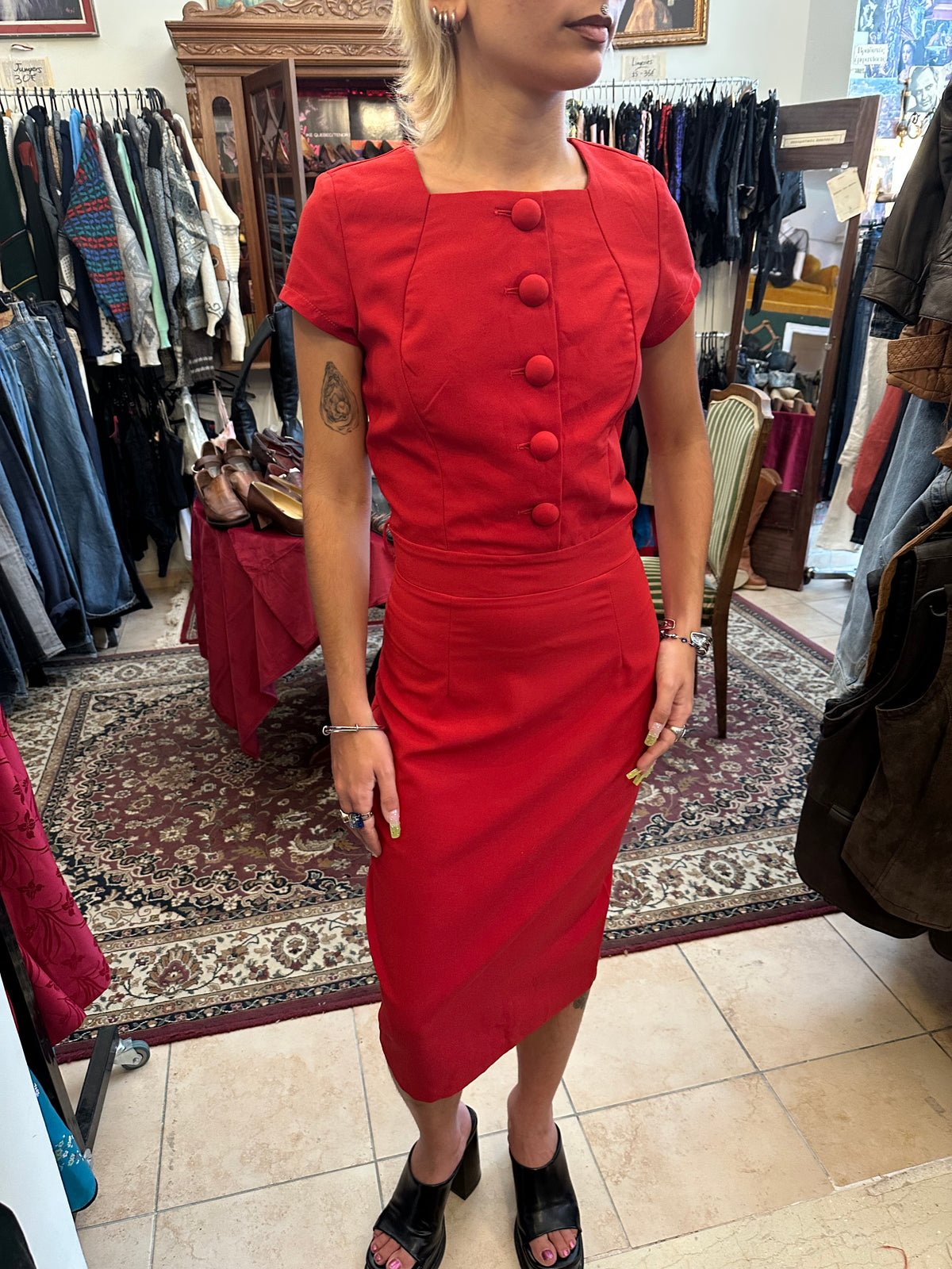 Bright Red Midi Vintage Deadstock Dress