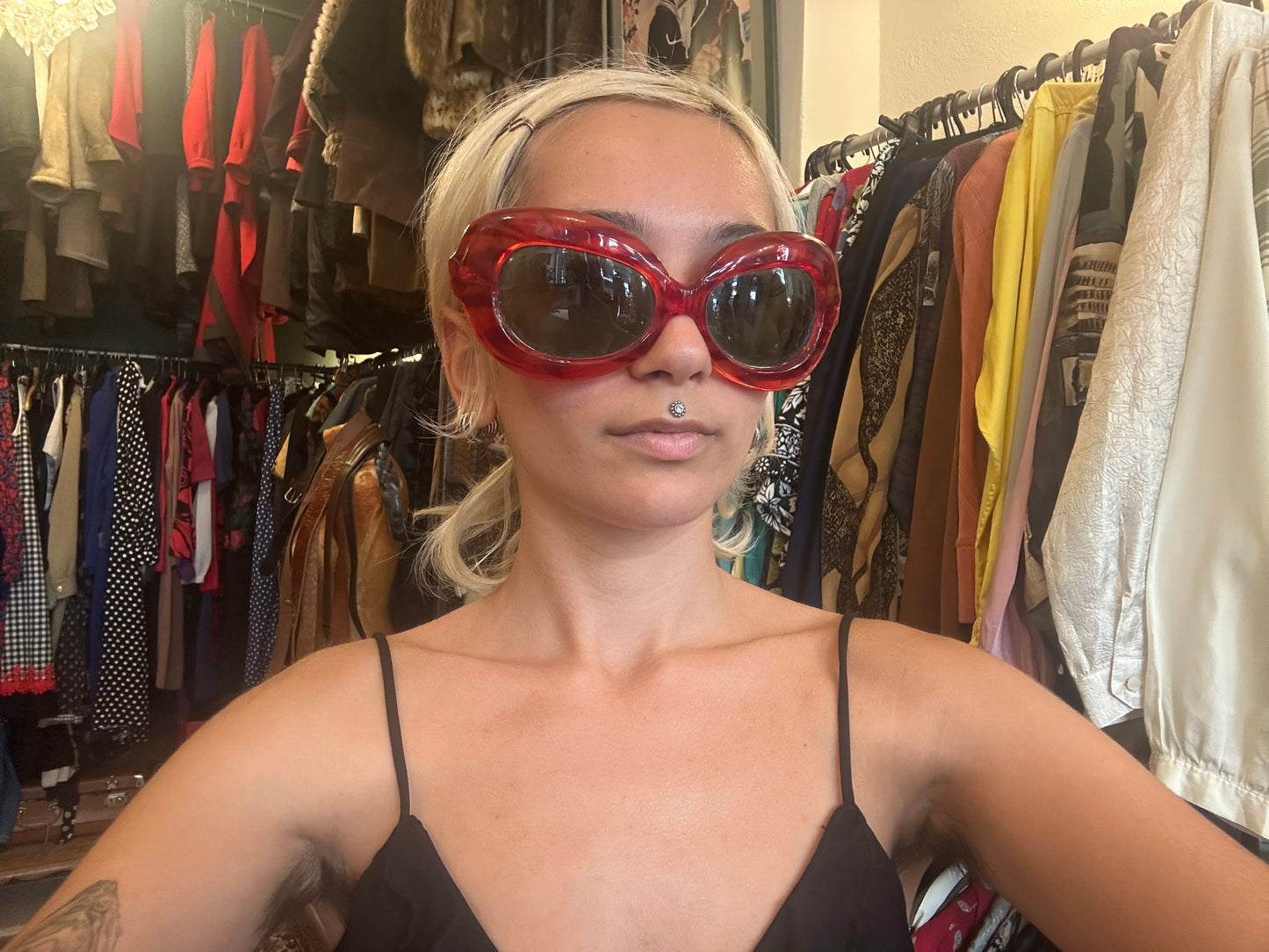 Vintage Cherry Red Oversized Butterfly Sunglasses