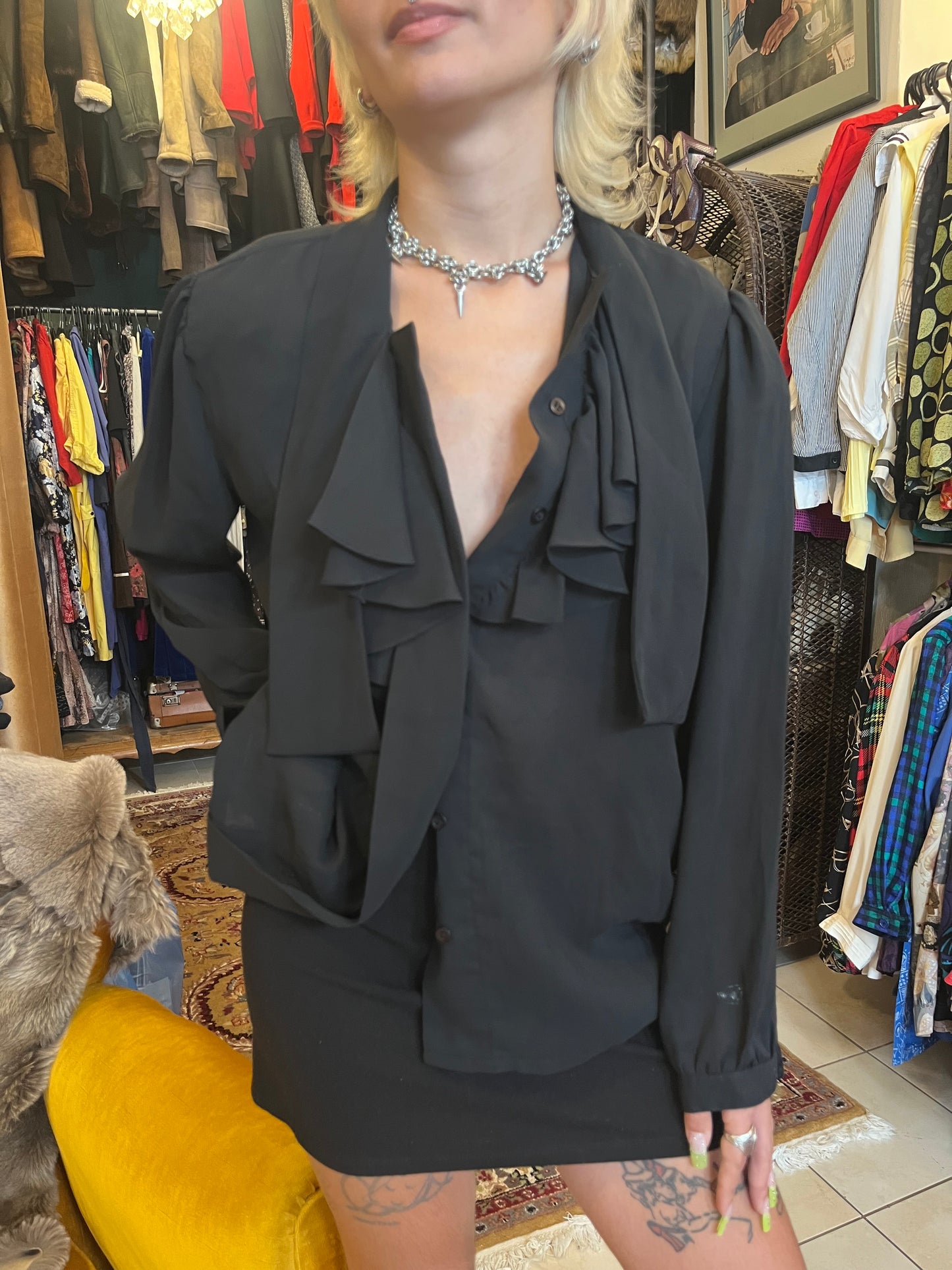 Vintage button up bow shirt