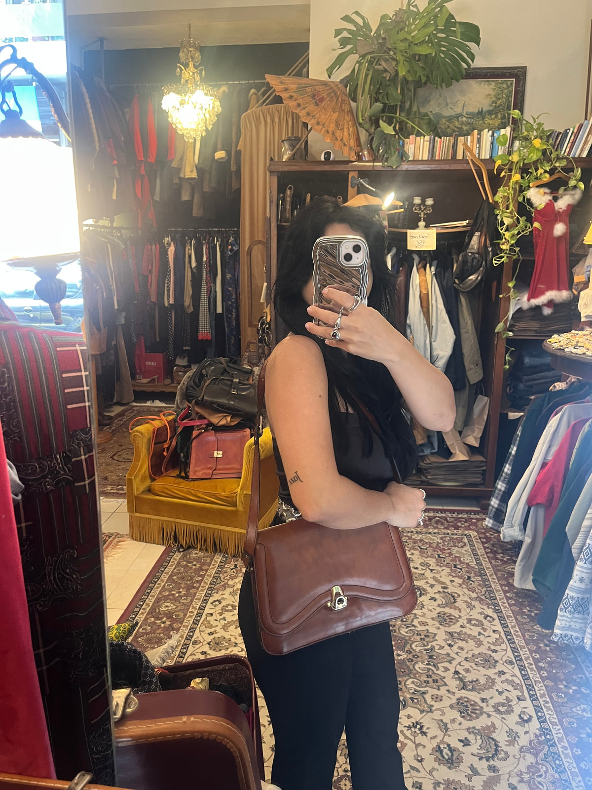 90s leather brown hand bag