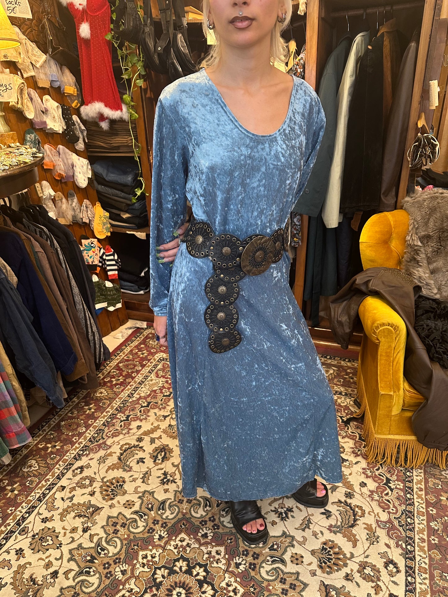 Vintage cobalt blue velvet dress