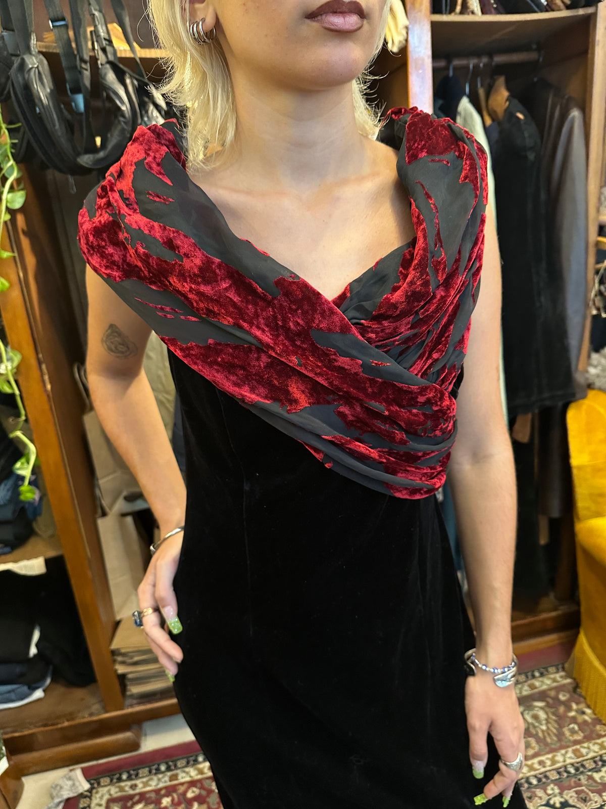 Vintage Red & Black Maxi Dress