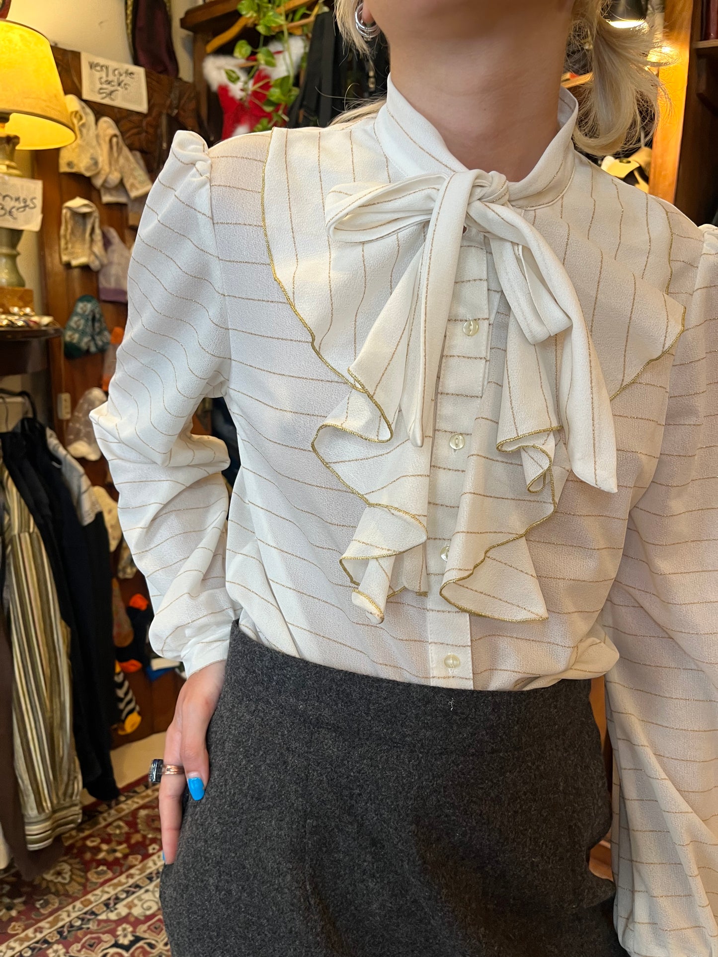 Vintage ruffle tie shirt