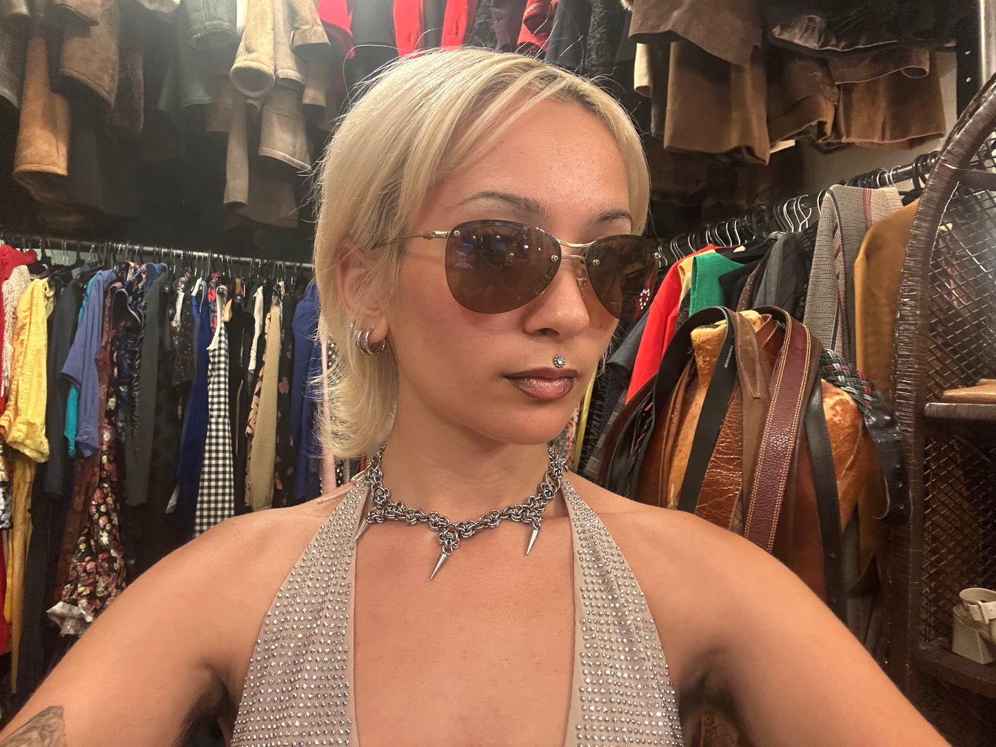 Vintage Aviator Sunglasses with Rhinestone Heart