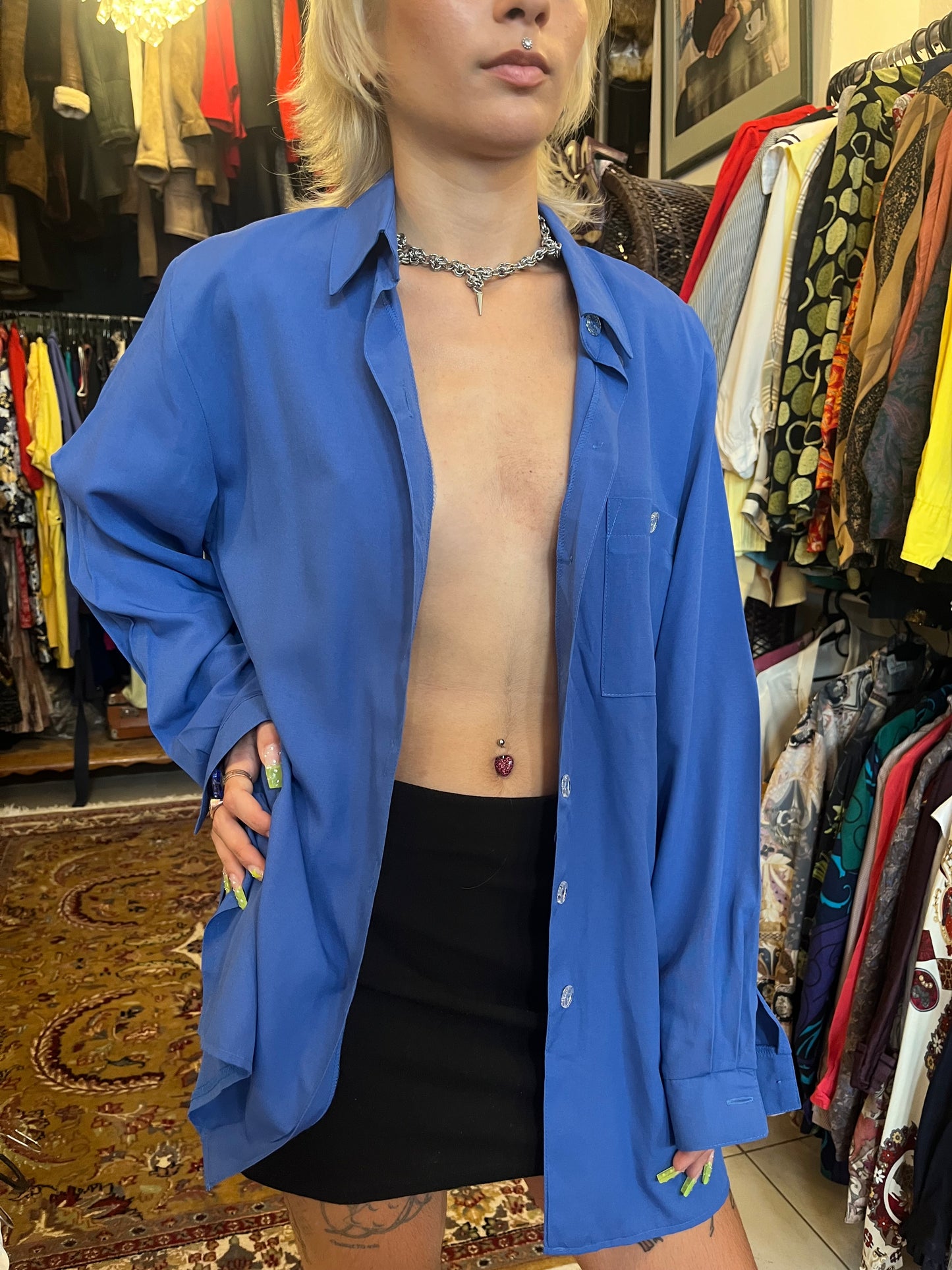 Vintage cobalt blue button up shirt