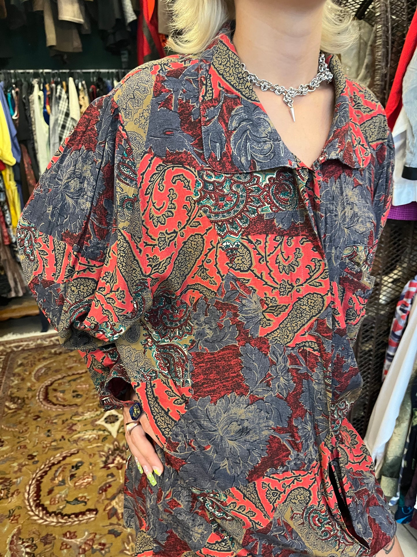 Vintage button up patterned collared shirt
