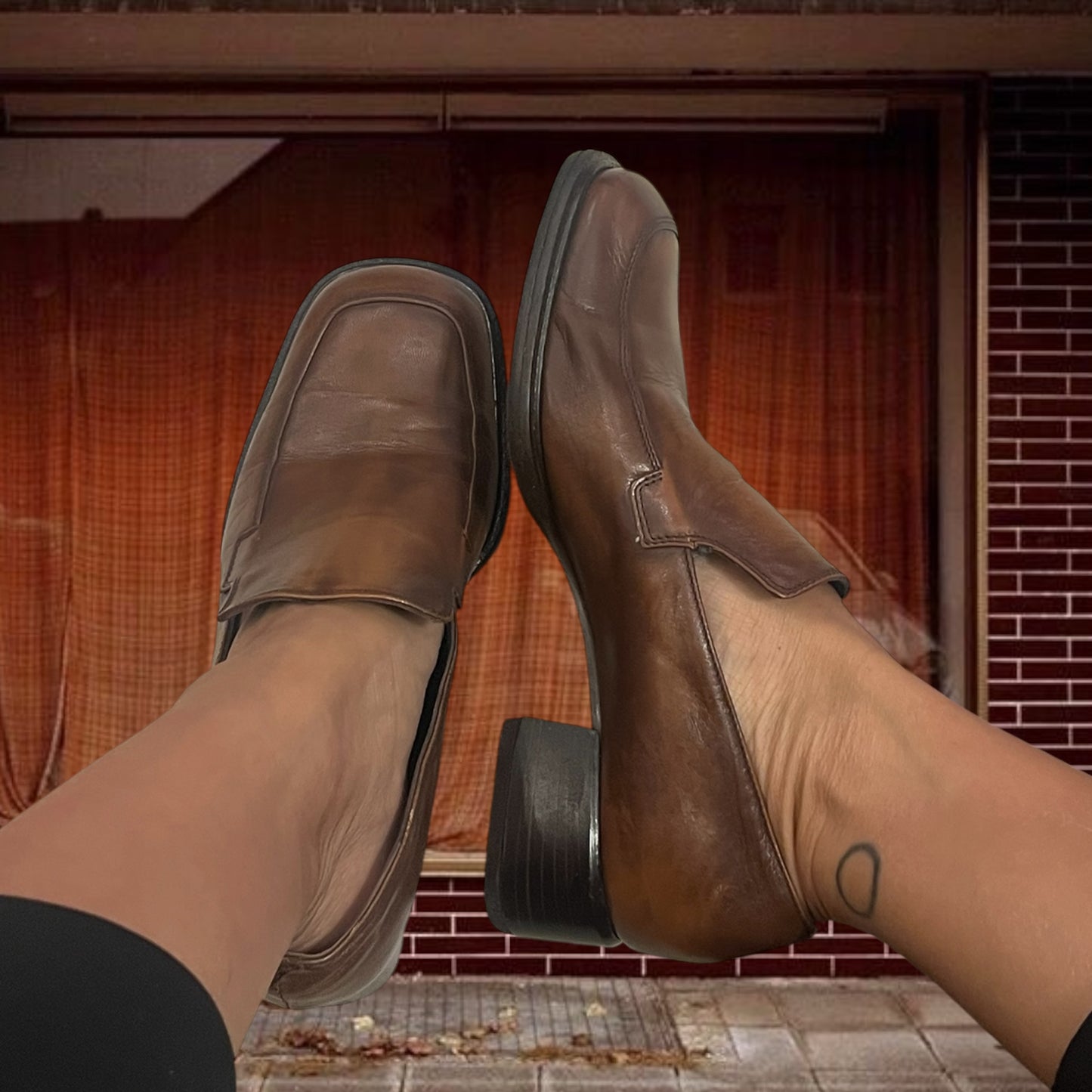 Brown leather mules