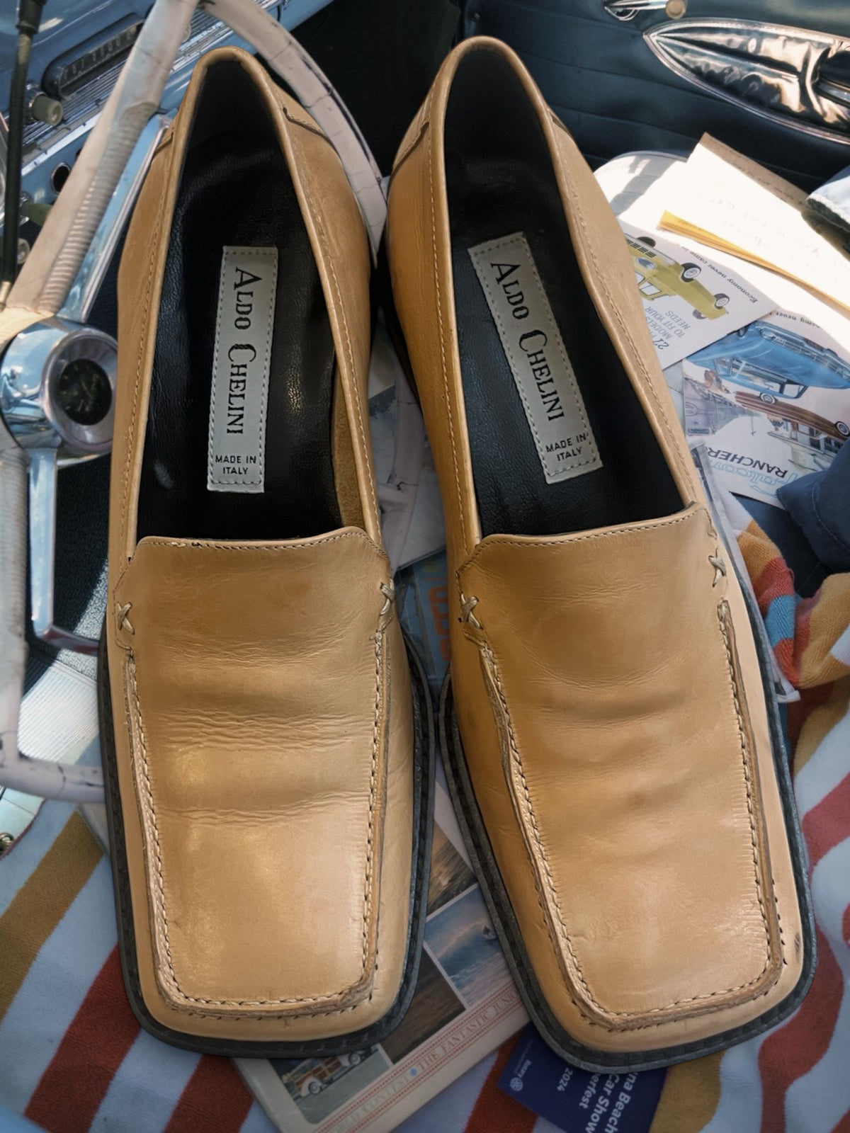 90s leather squared heeled loafers