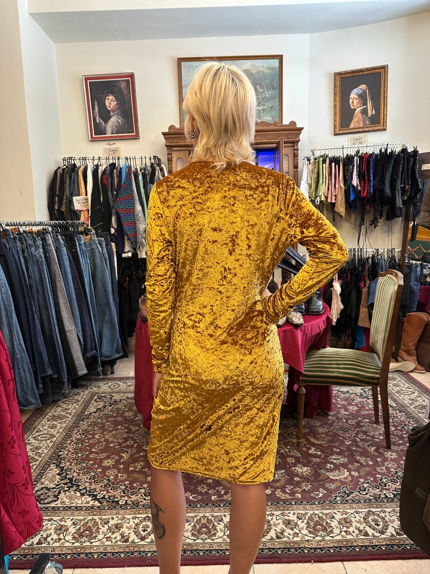 Vintage golden velvet mini dress