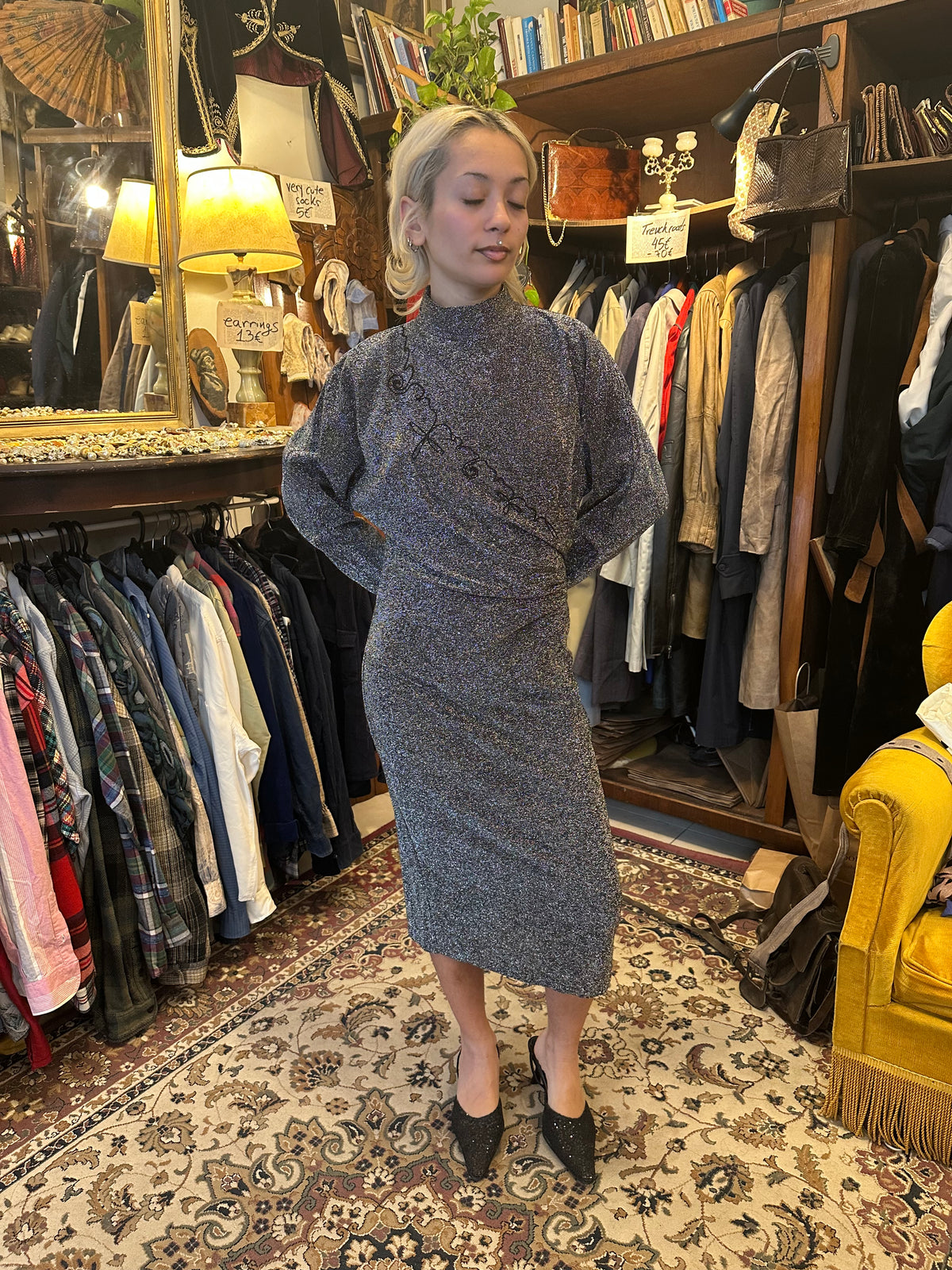 Grey Midi Vintage Dress