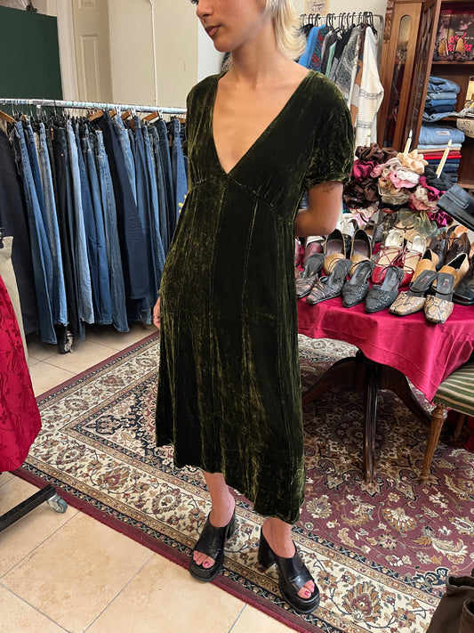 Vintage dark olive Victorian dress