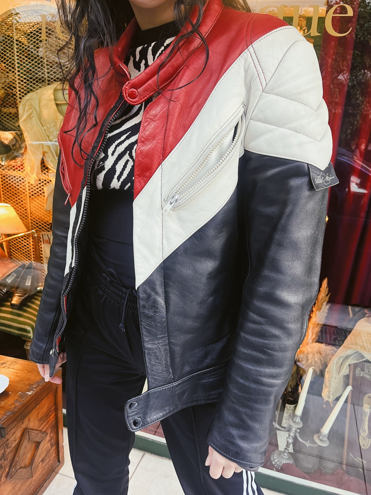 Biker genuine leather jacket .Fits best S/M