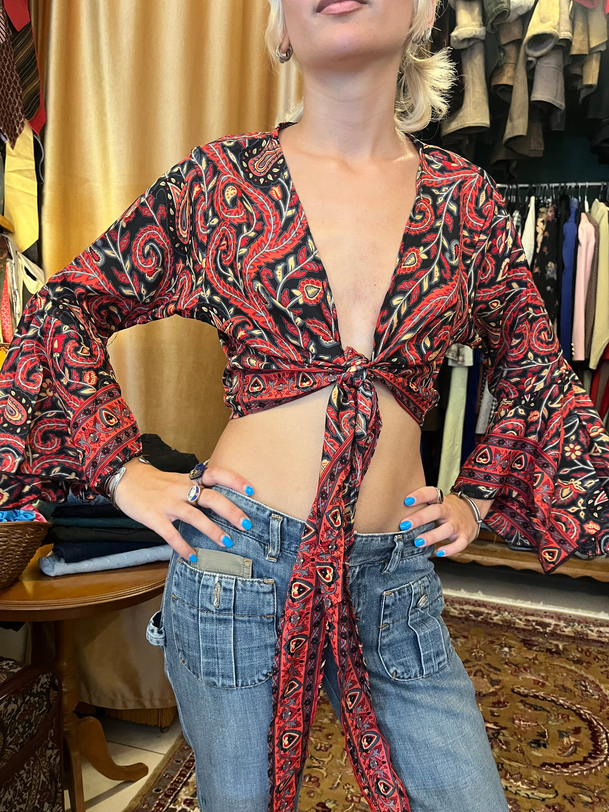 70s crop  tie up top