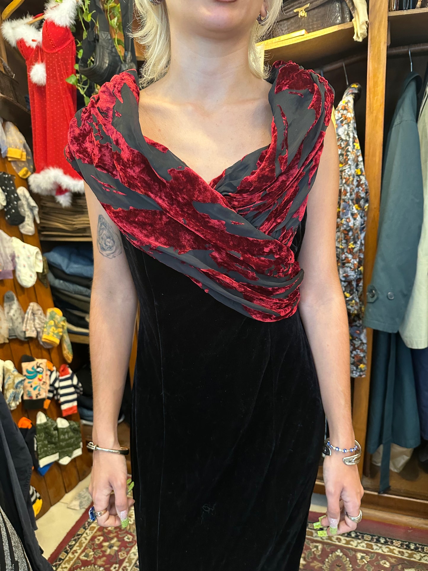 Vintage Red & Black Maxi Dress