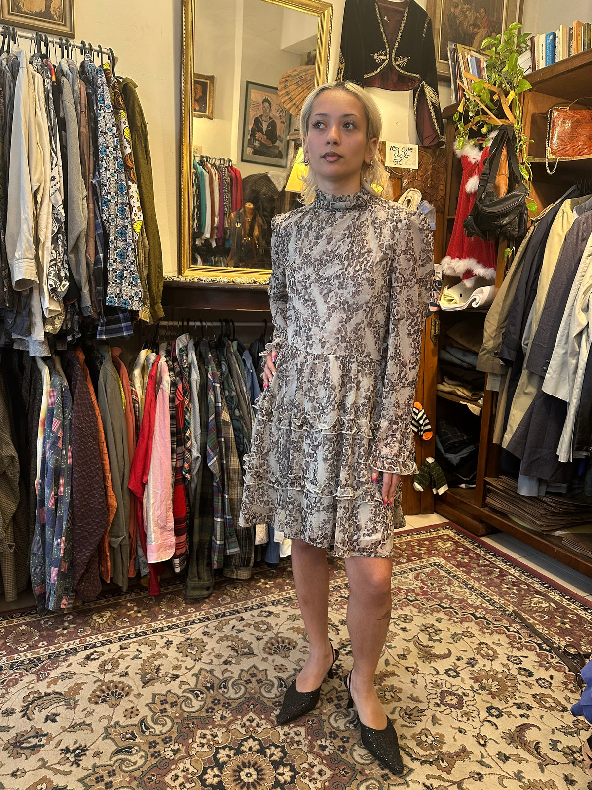 Vintage Patterned Ruffle Skirt Dress