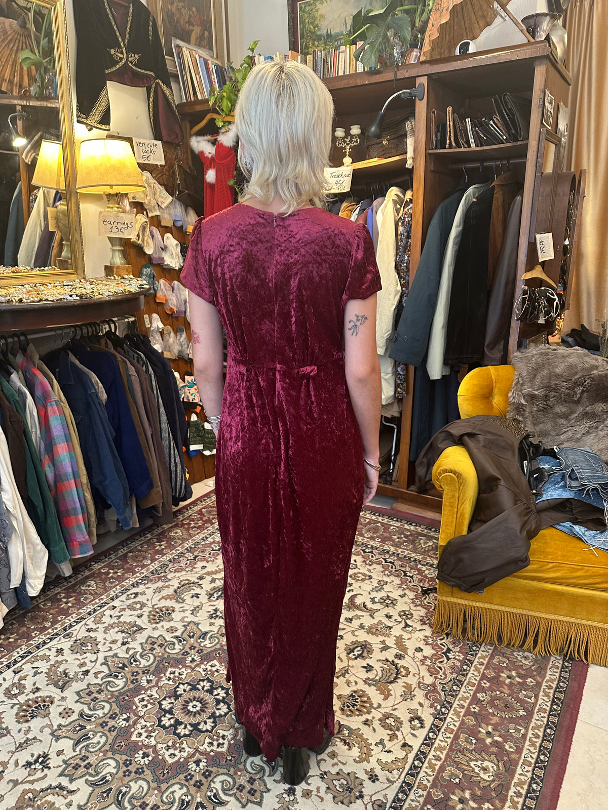 Velvet midi burgundy dress