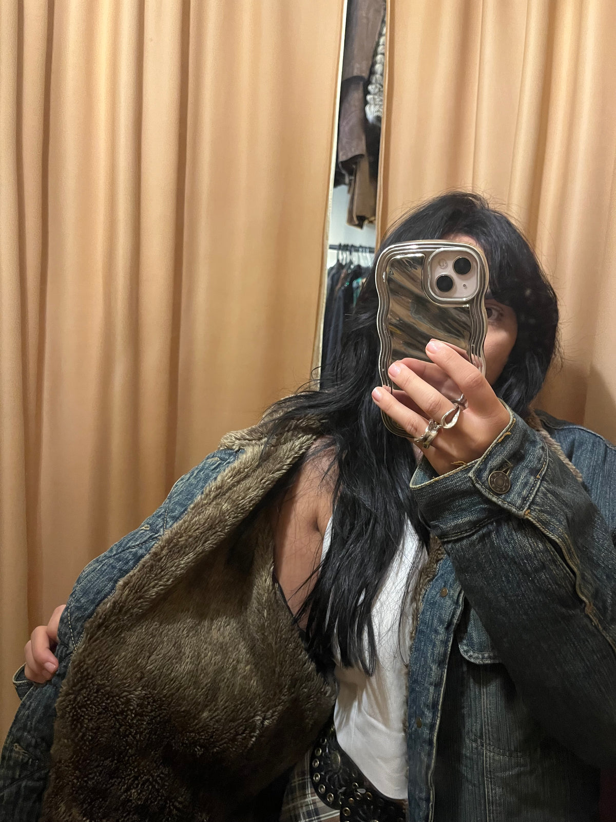 90s denim jacket with eco fur lining (super warm )