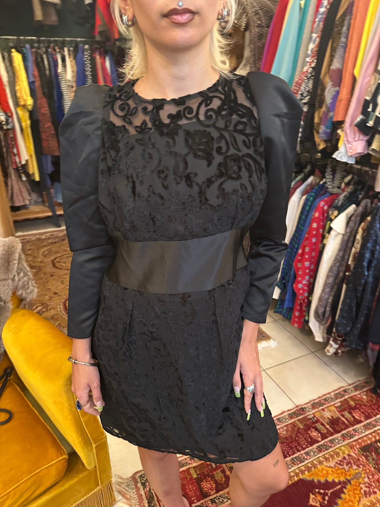 Vintage Lace Black Mini Dress