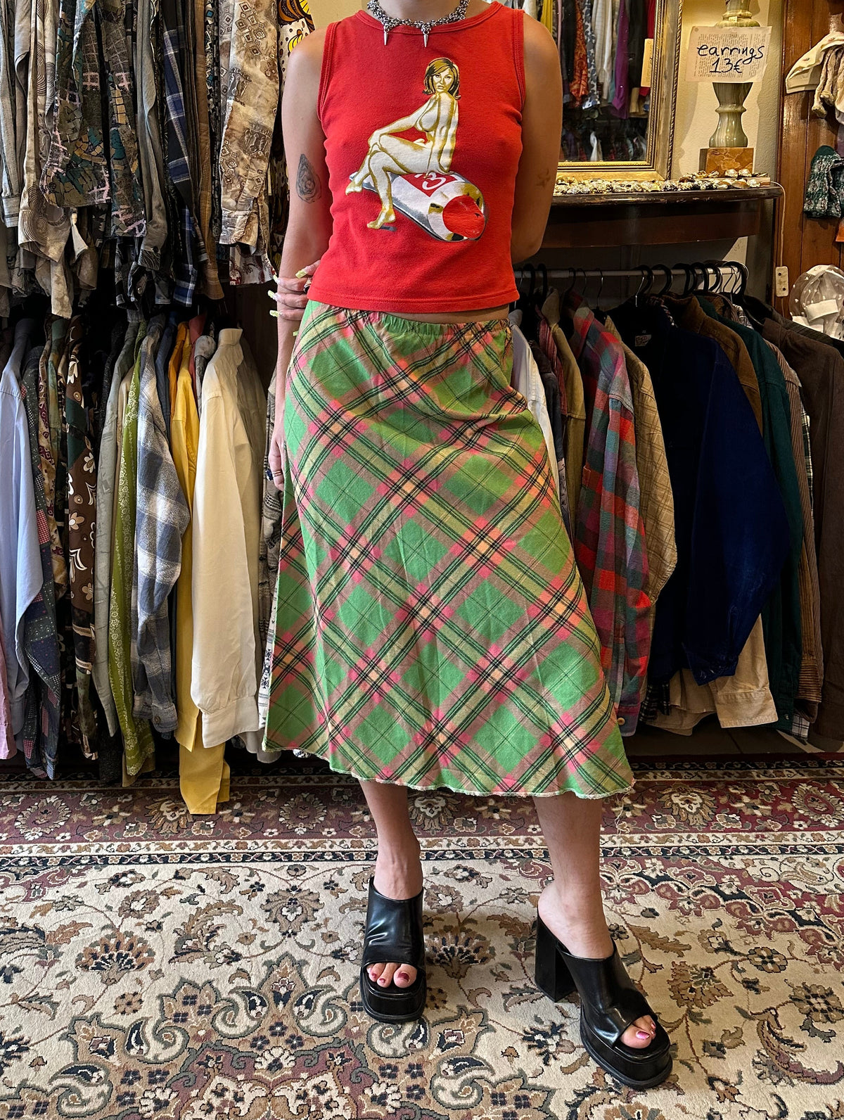 Vintage Midi Plaid Skirt