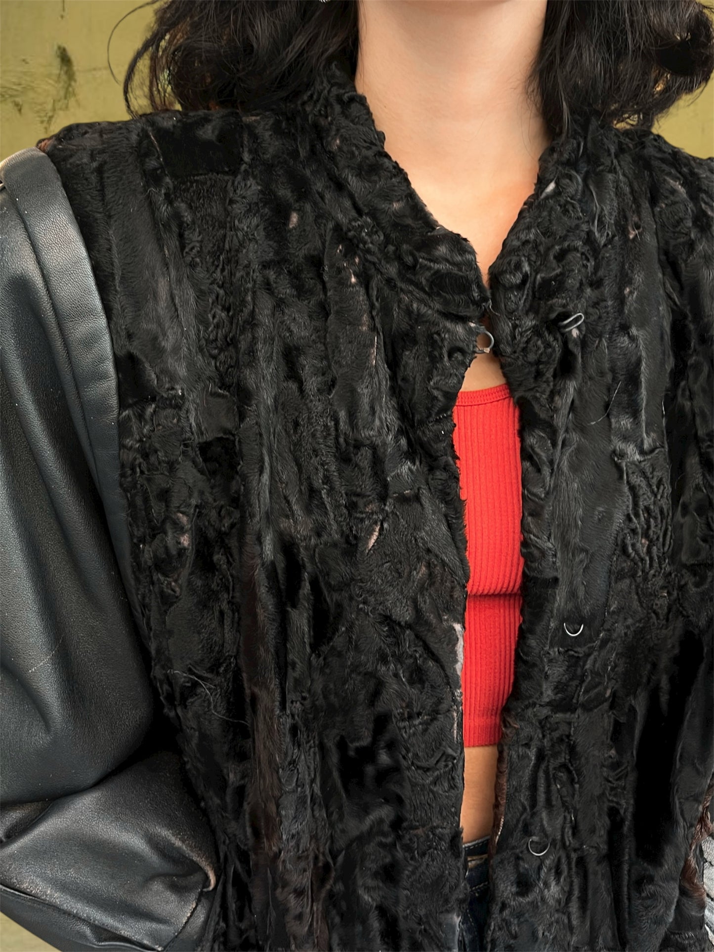 Vintage leather jacket with real fur