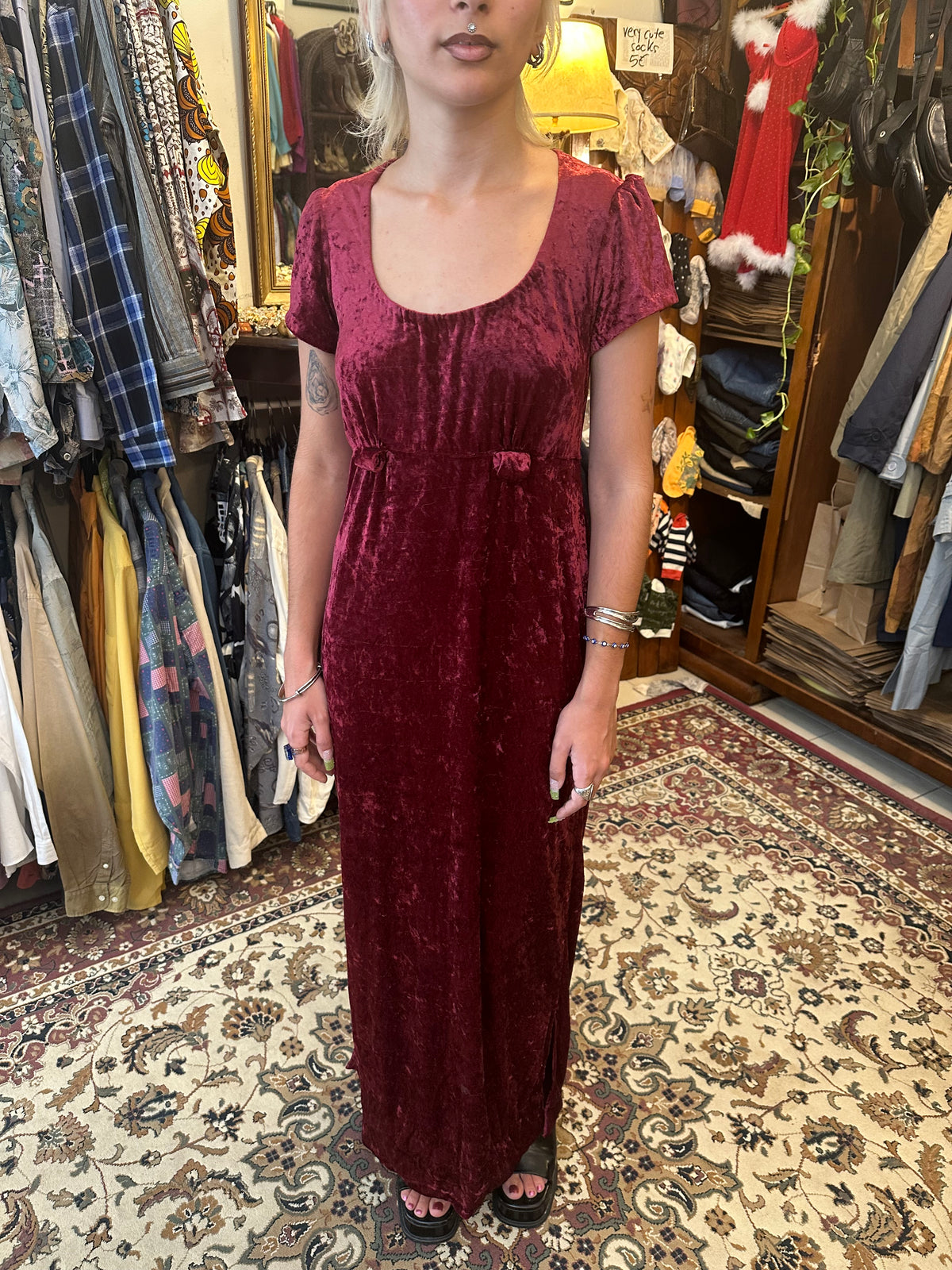 Velvet midi burgundy dress