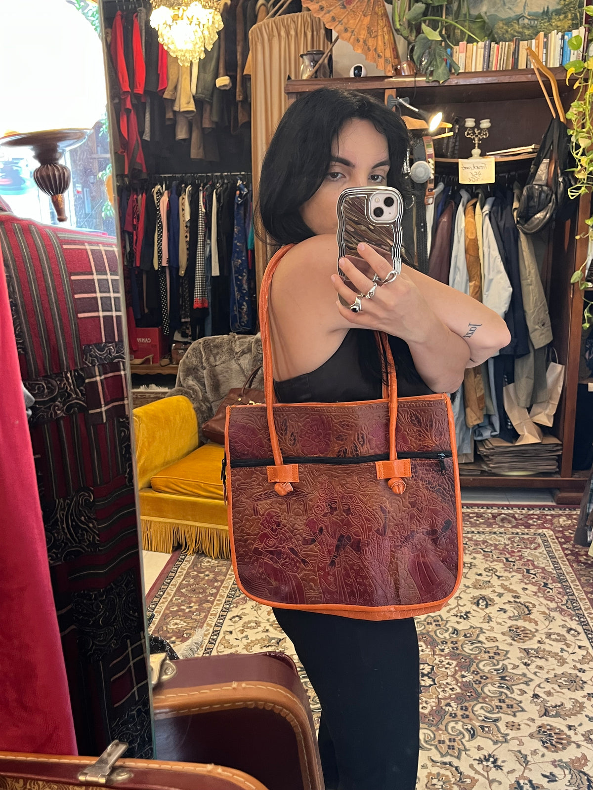 70s patterned leather bag