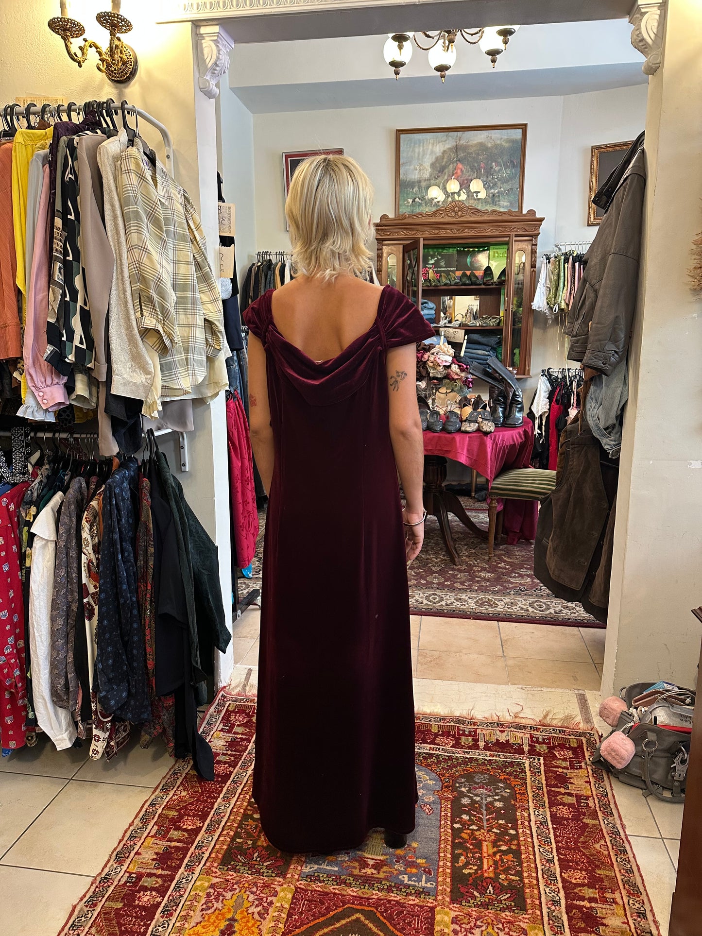 Vintage Maxi Velvet Wine Red Dress