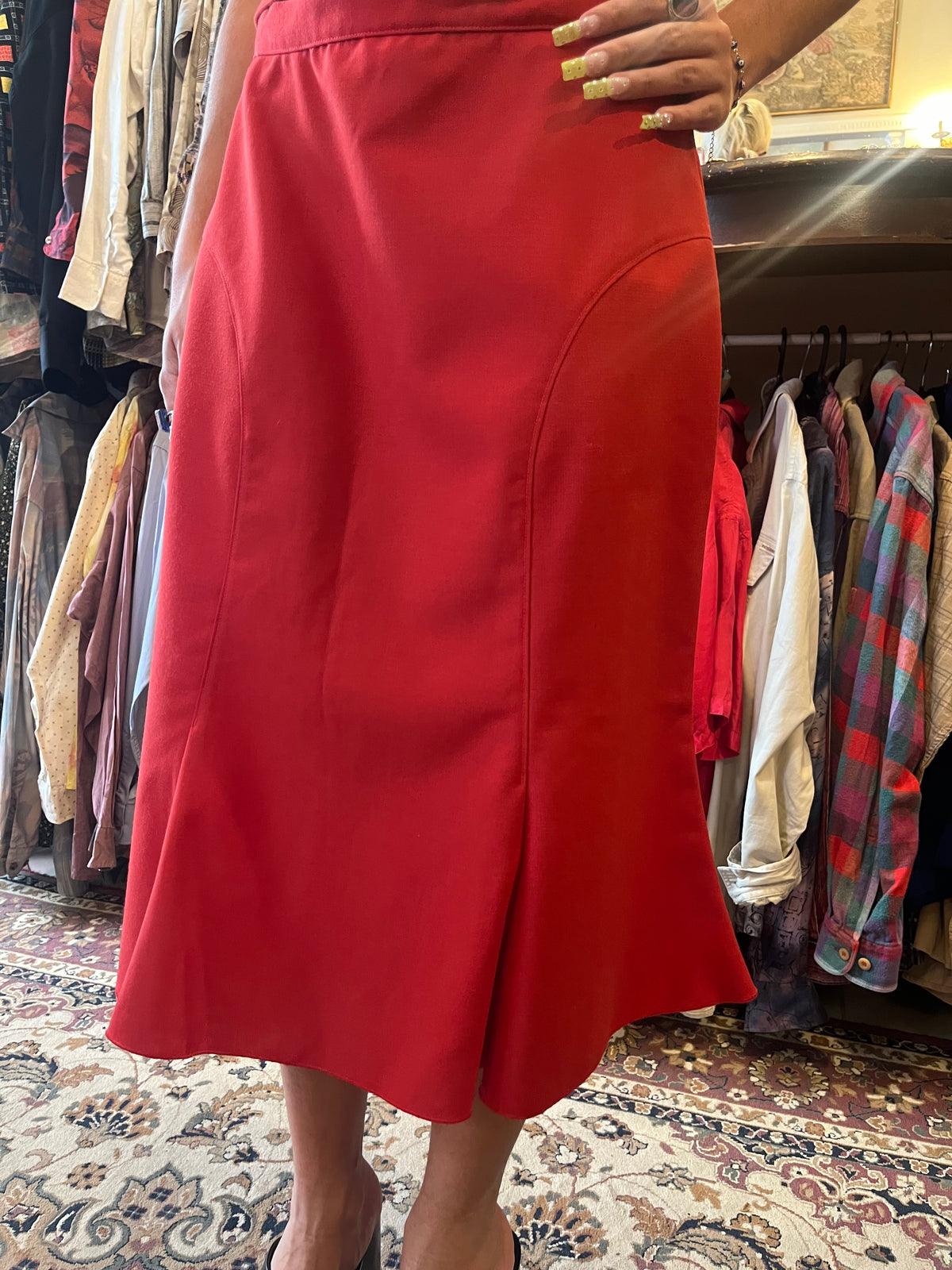 60s red midi skirt .Fits best M in high waisted fit or S/XS in low rise