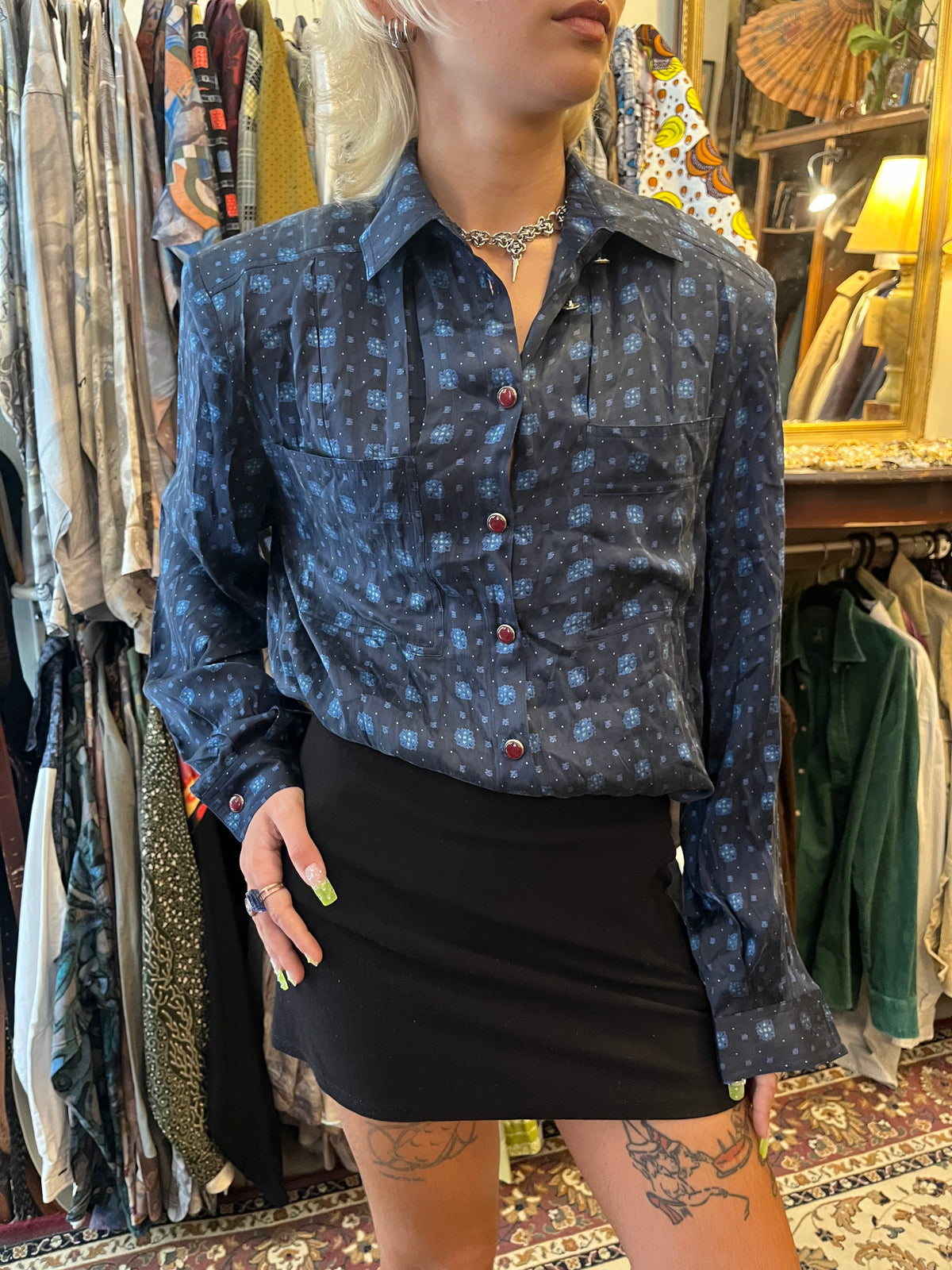 Vintage button up satin feel shirt