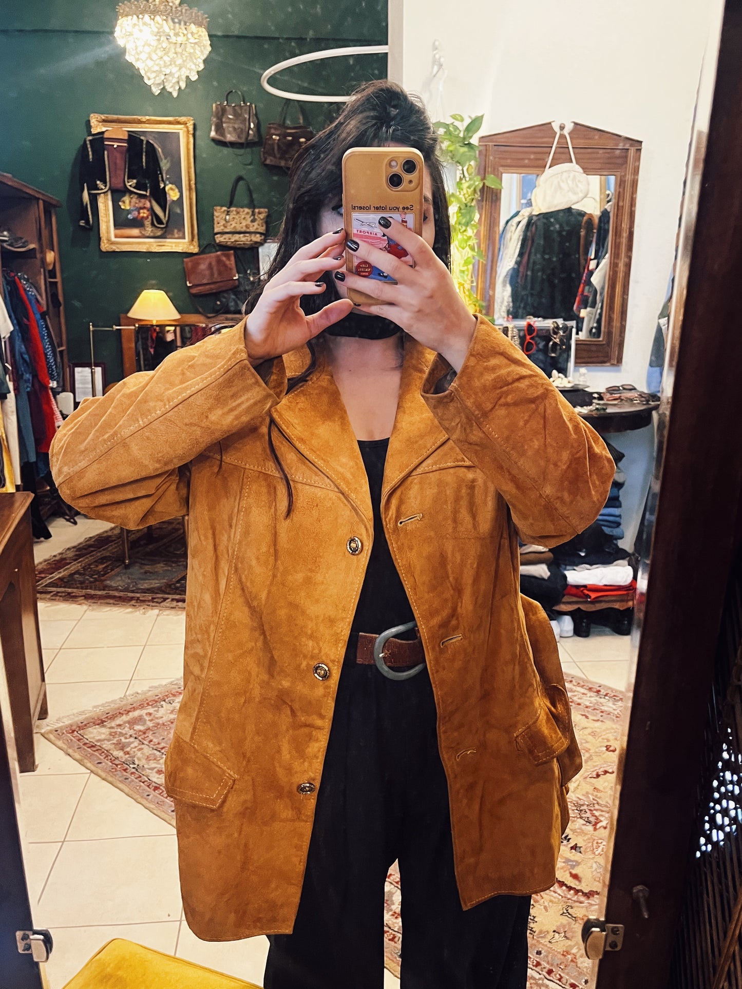 90s belted suede two pocket jacket .Fits best M