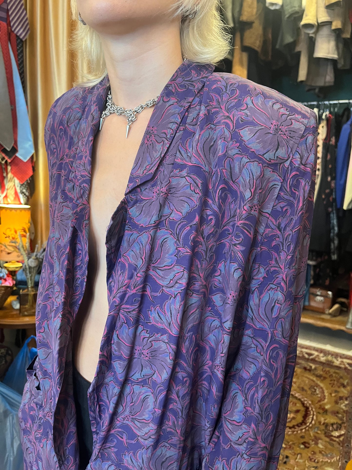 One button vintage patterned blazer