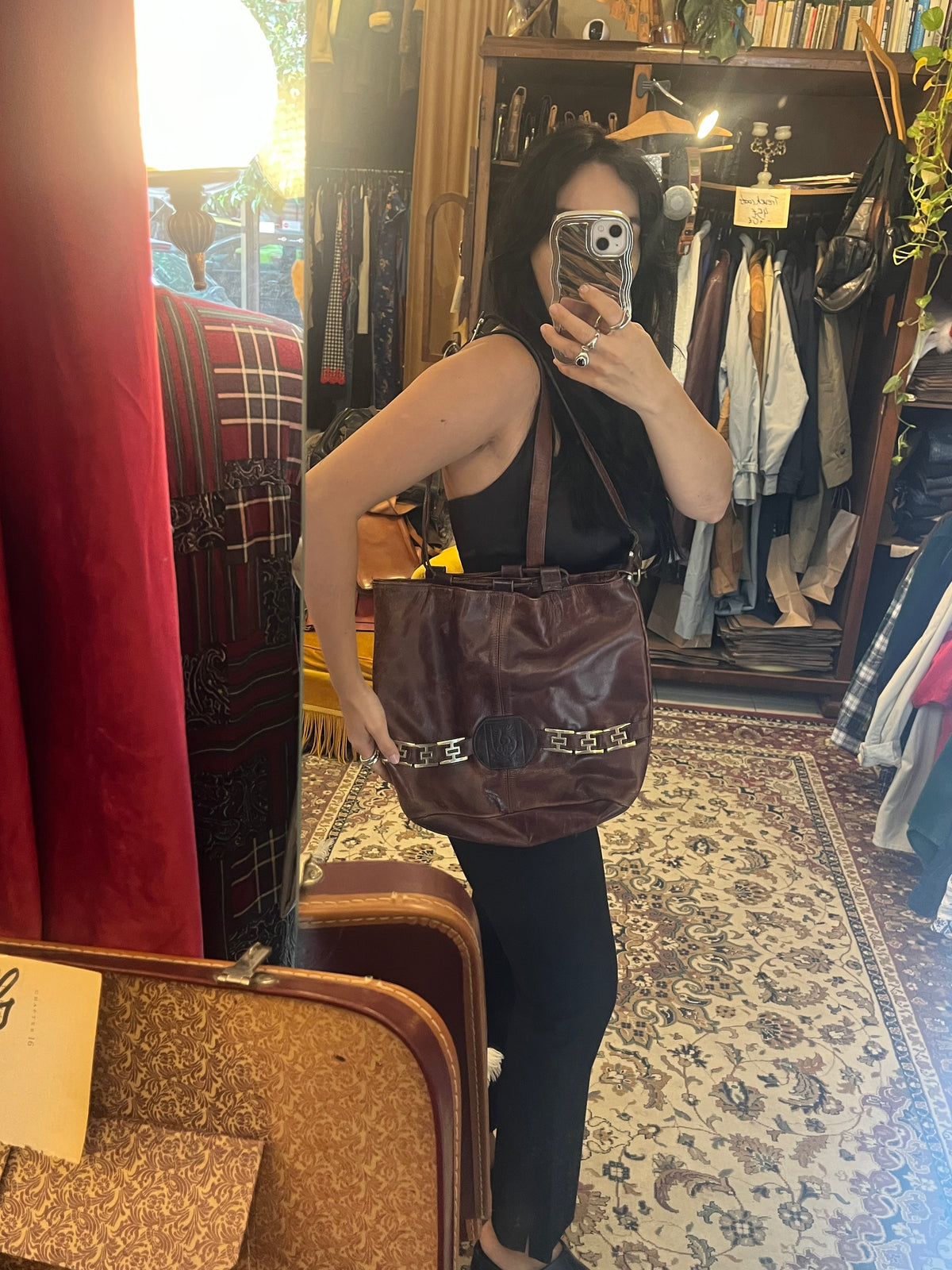 70s leather hang bag