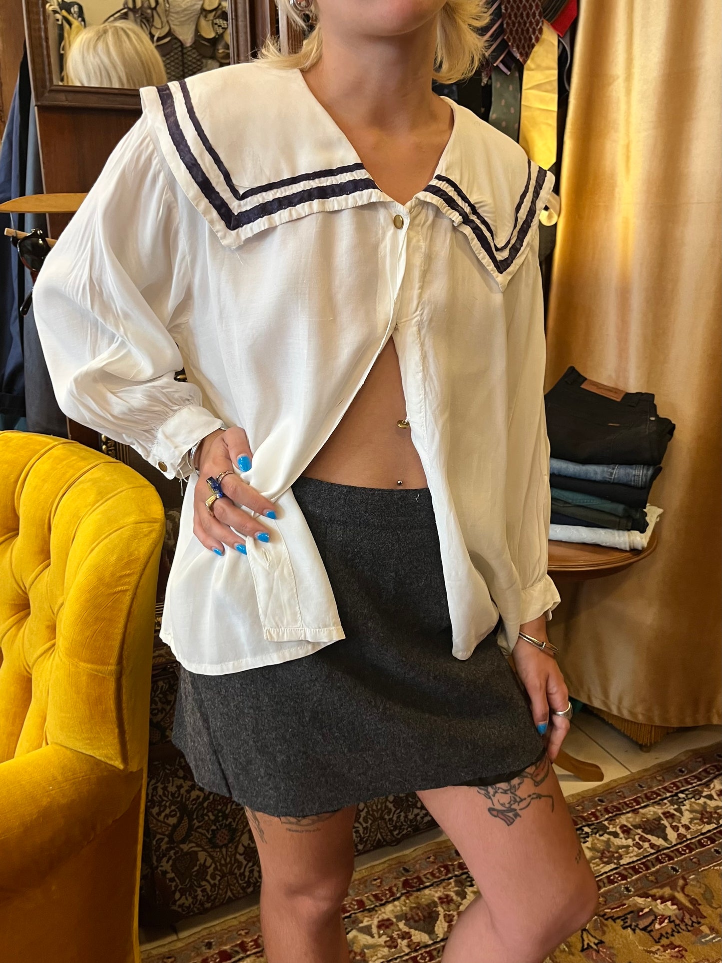 White Sailor Style Vintage Jacket