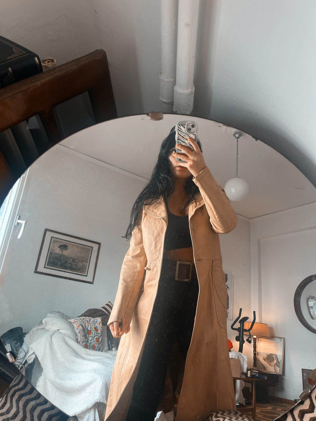 One button two pocket genuine leather 90s coat