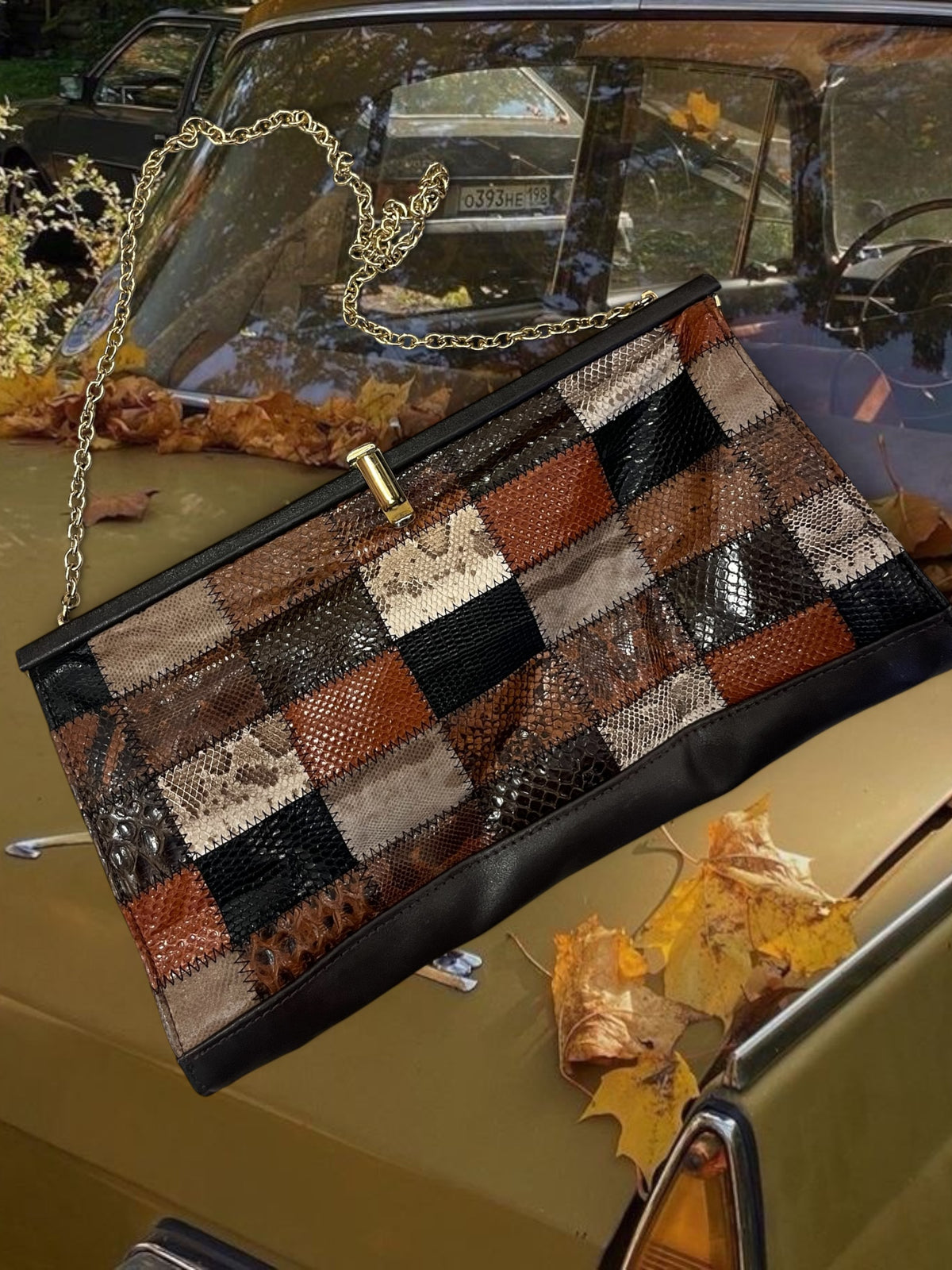 Vintage leather patches bag