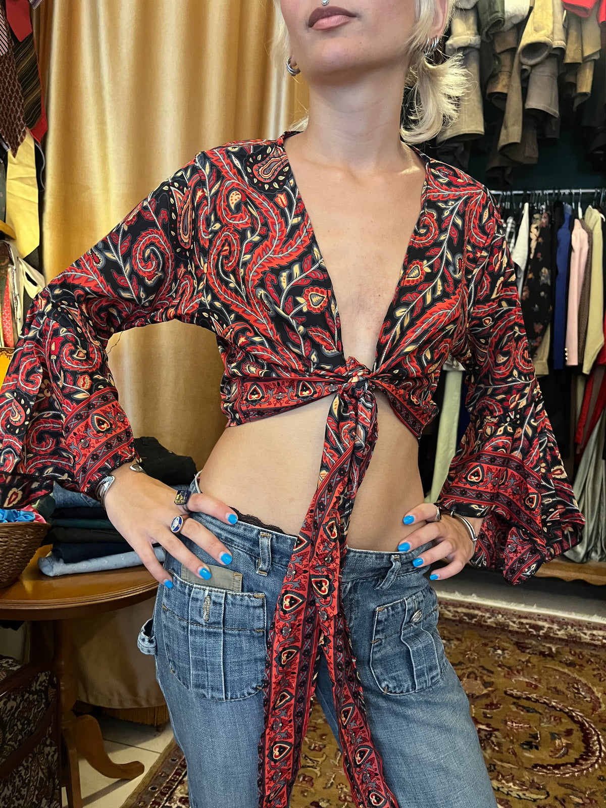70s crop  tie up top