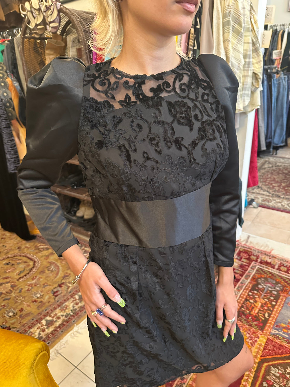 Vintage Lace Black Mini Dress