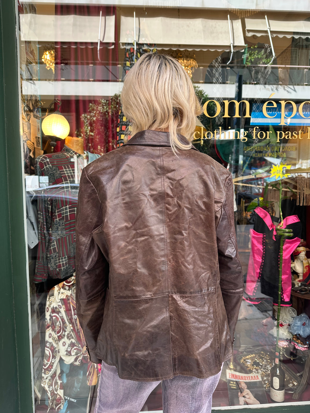 Leather brown button up blazer /jacket