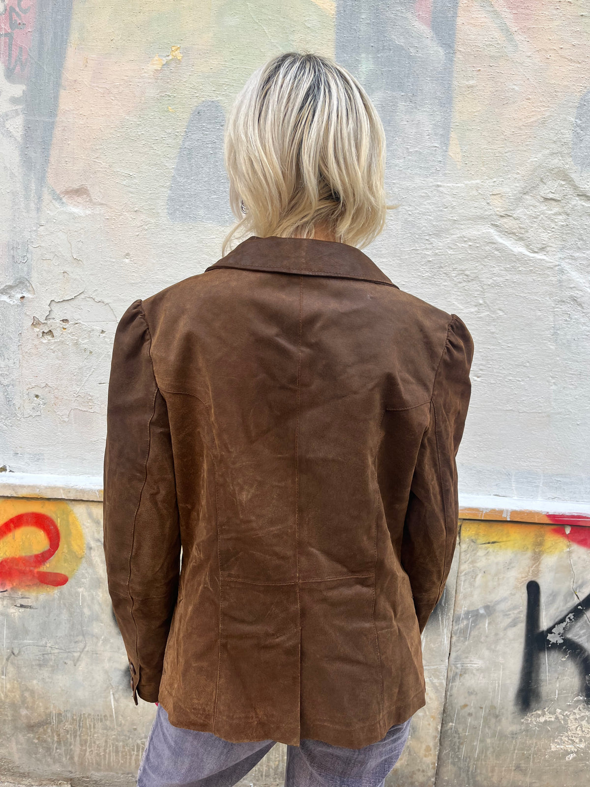 Brown button up suede jacket