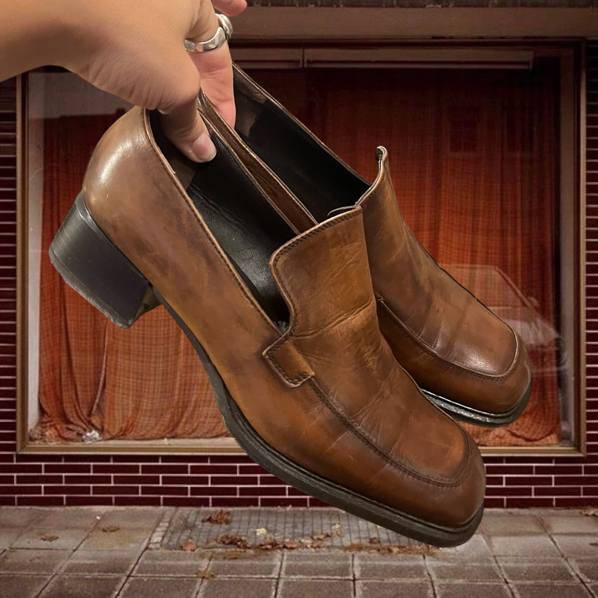 Brown leather mules