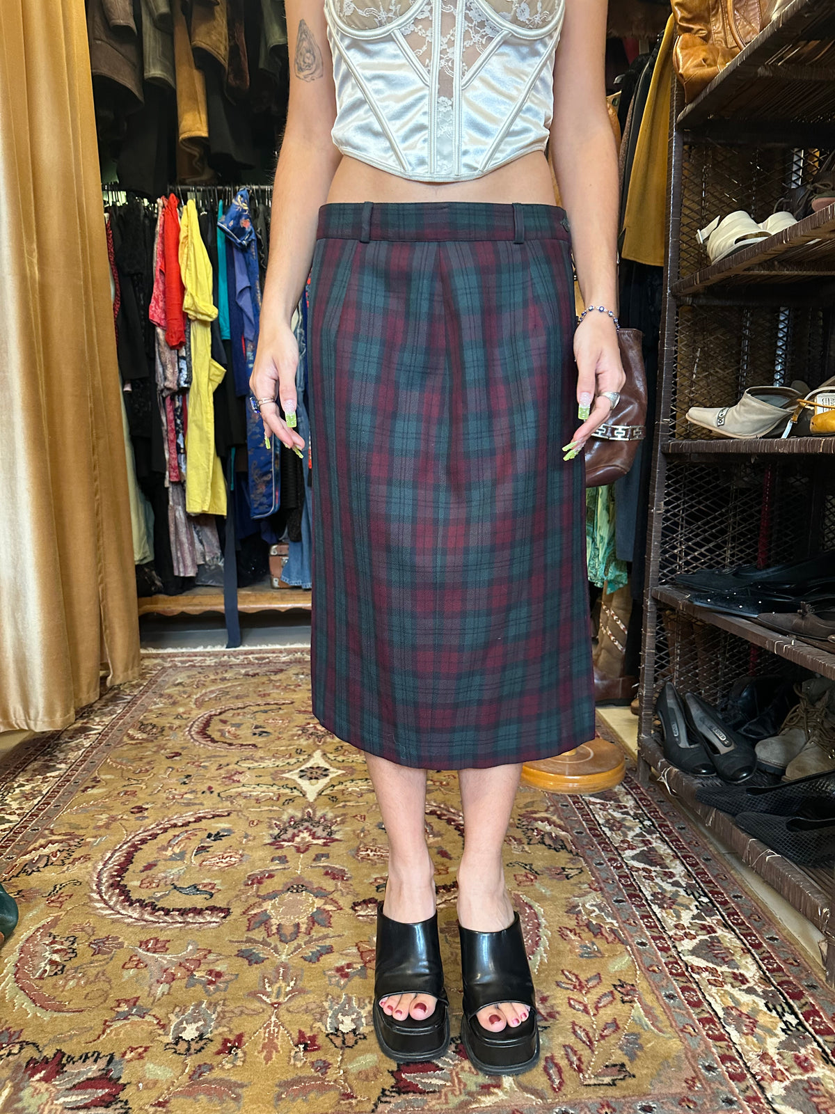 Midi Vintage plaid skirt