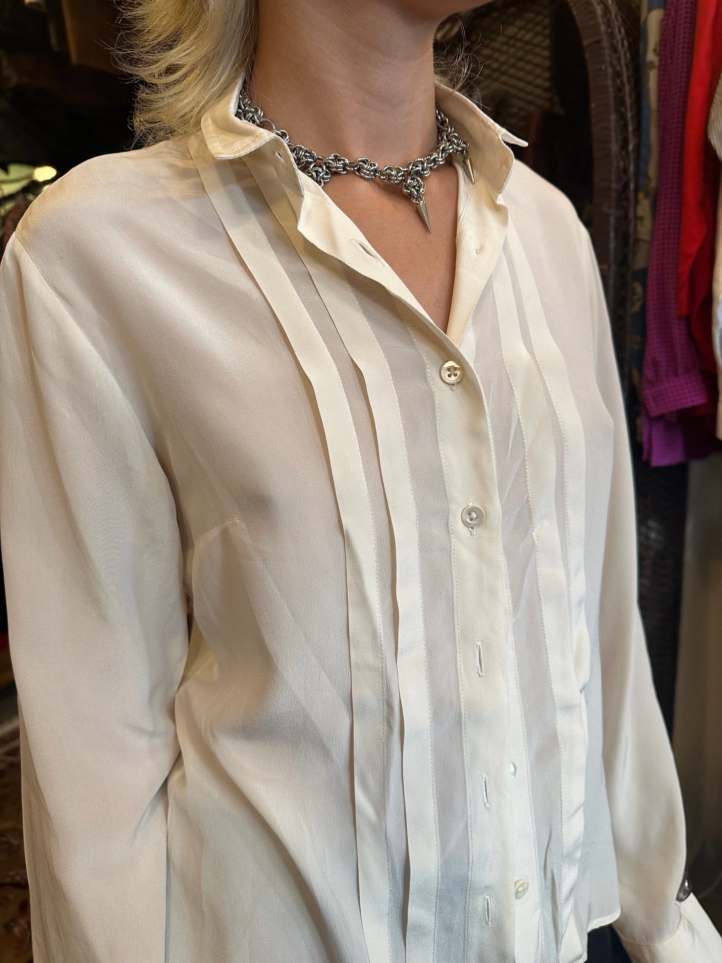 Vintage White 100 % Silk Shirt
