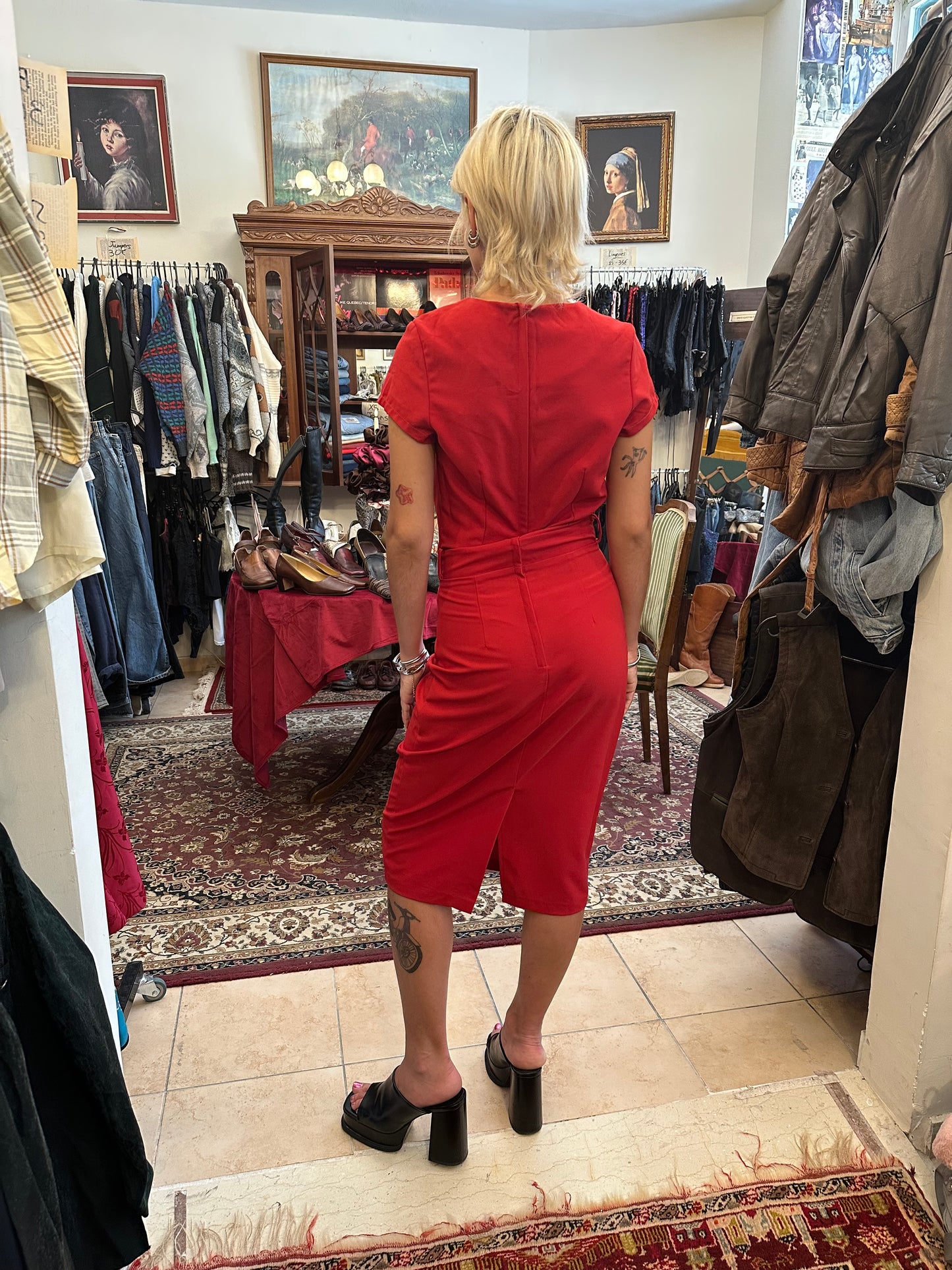 Bright Red Midi Vintage Deadstock Dress