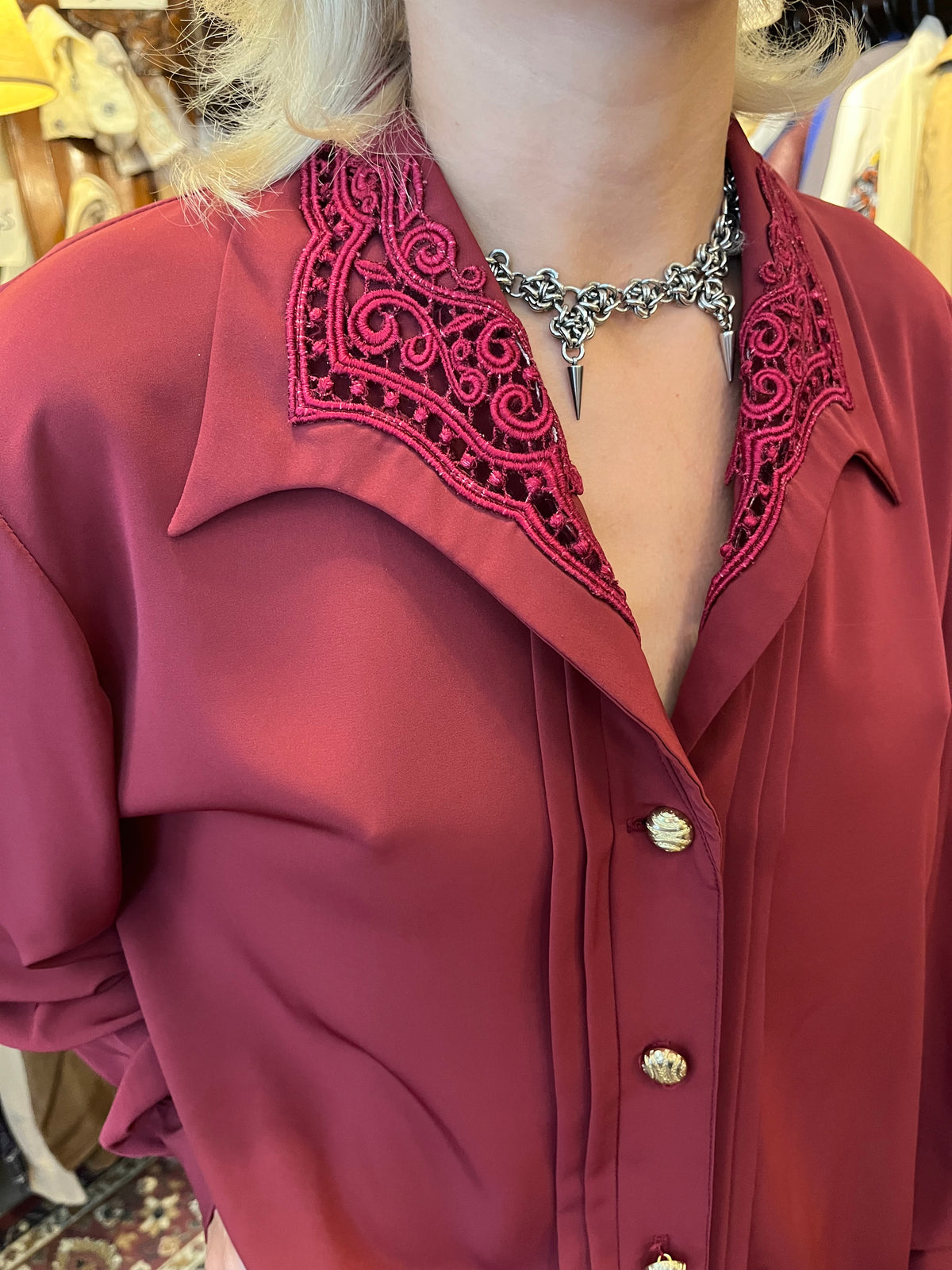 Vintage burgundy button up collared shirt