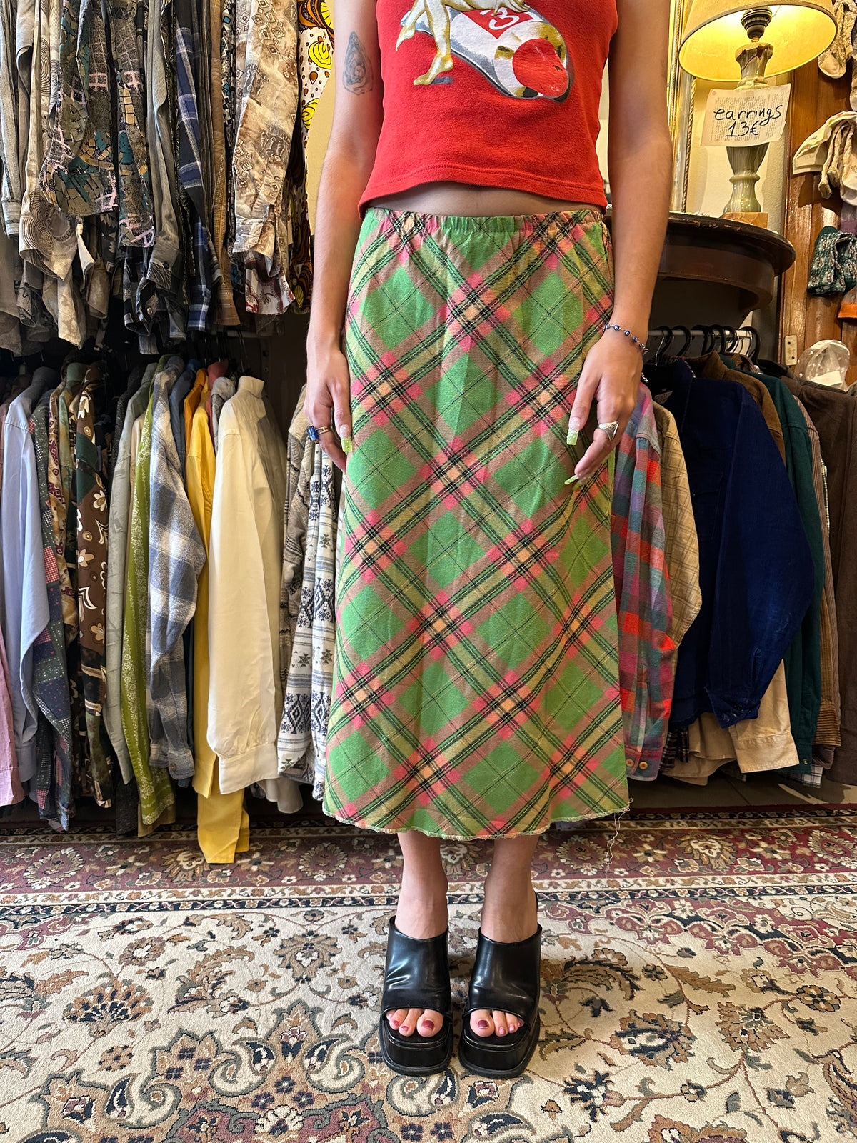 Vintage Midi Plaid Skirt