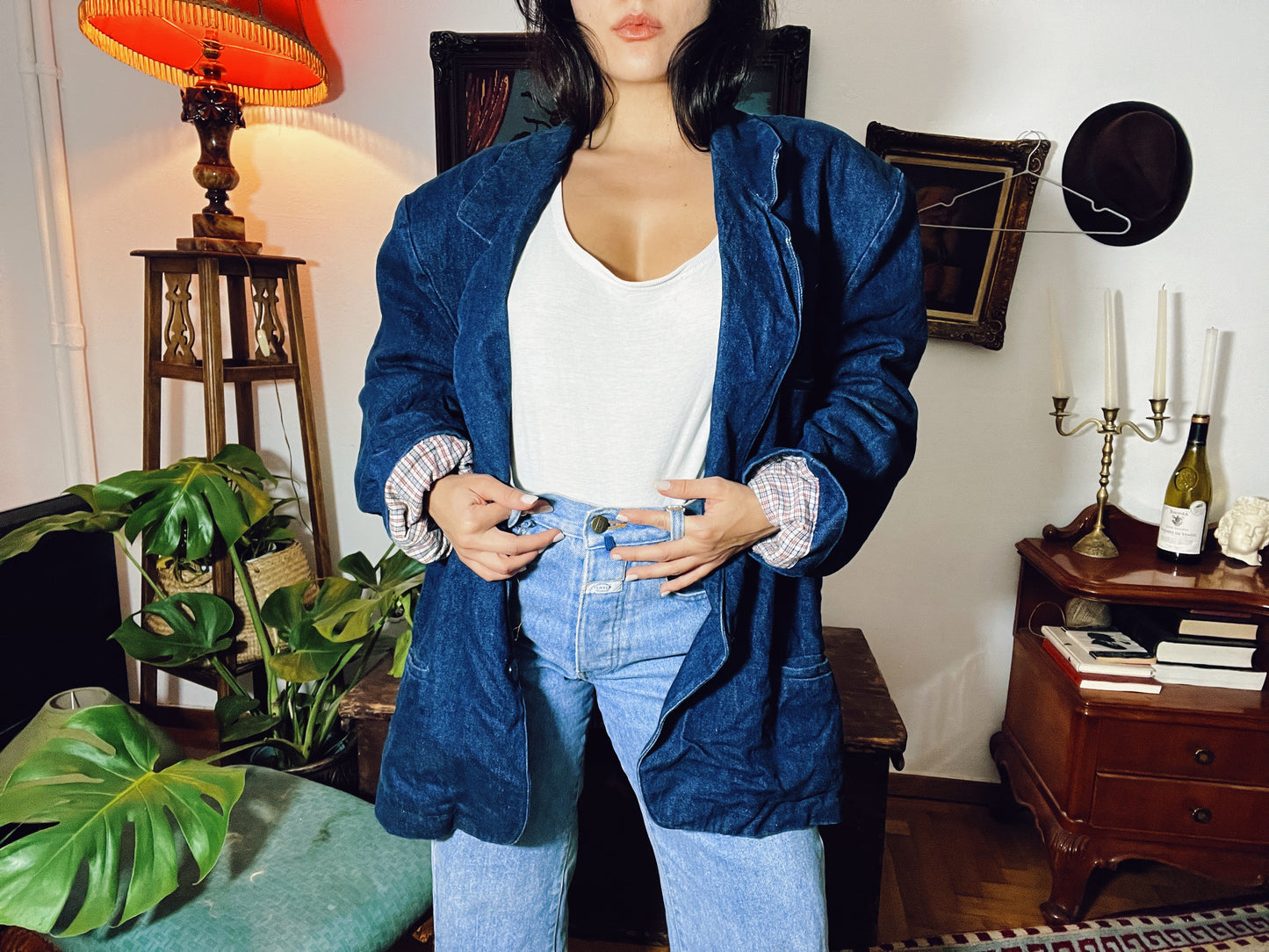 90s denim button up jacket .Fits S-L