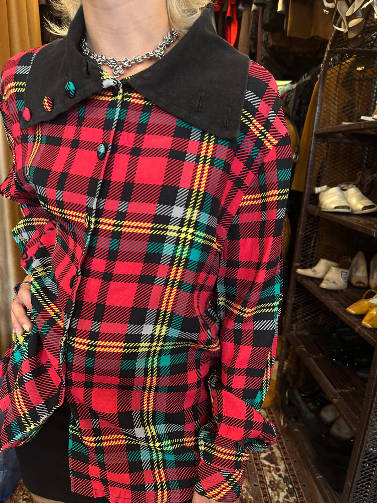 Vintage Plaid Bright Red Shirt
