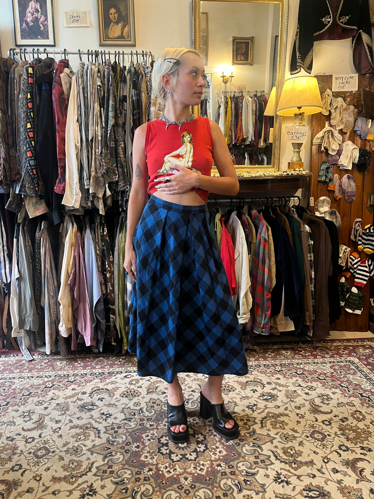 Plaid wool skirt