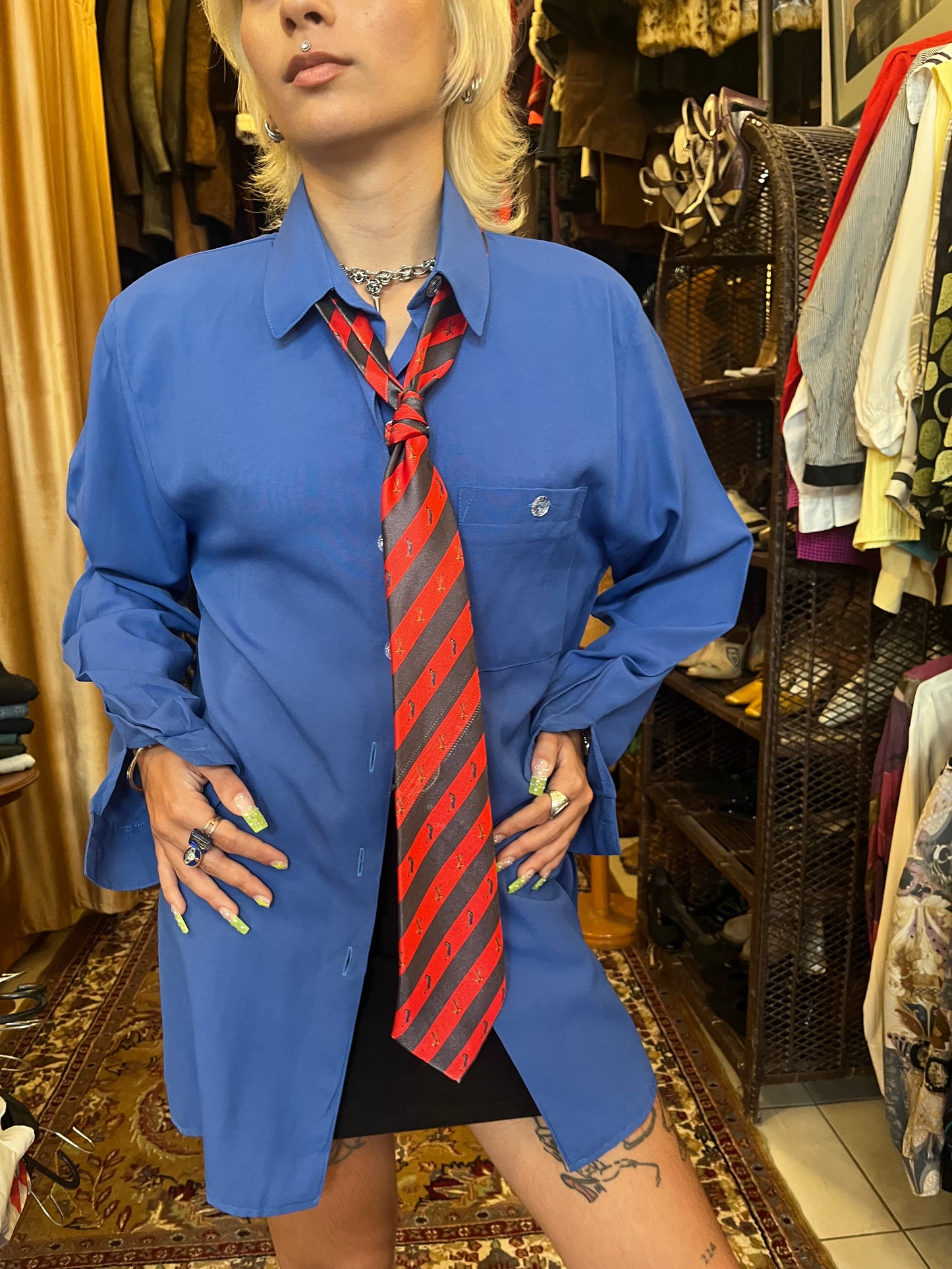Vintage cobalt blue button up shirt